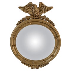 Antique 19th Century American Federal Giltwood Eagle Bullseye Convex Mirror