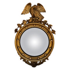 Antique 19th Century American Federal Giltwood Eagle Bullseye Convex Mirror