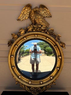 Antique 19th Century American Federal Giltwood Eagle Bullseye Convex Mirror