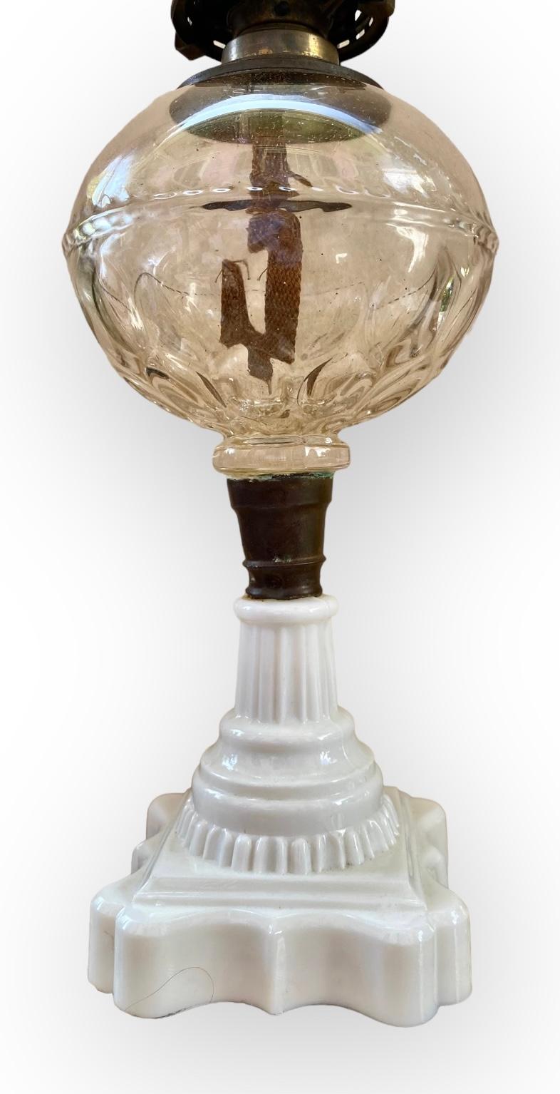 Antique 19th Century American Milk Glass Oil Lamp  For Sale 7