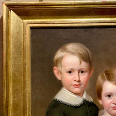 Antique 19th Century American Oil on Canvas Portrait Painting of Two Children.