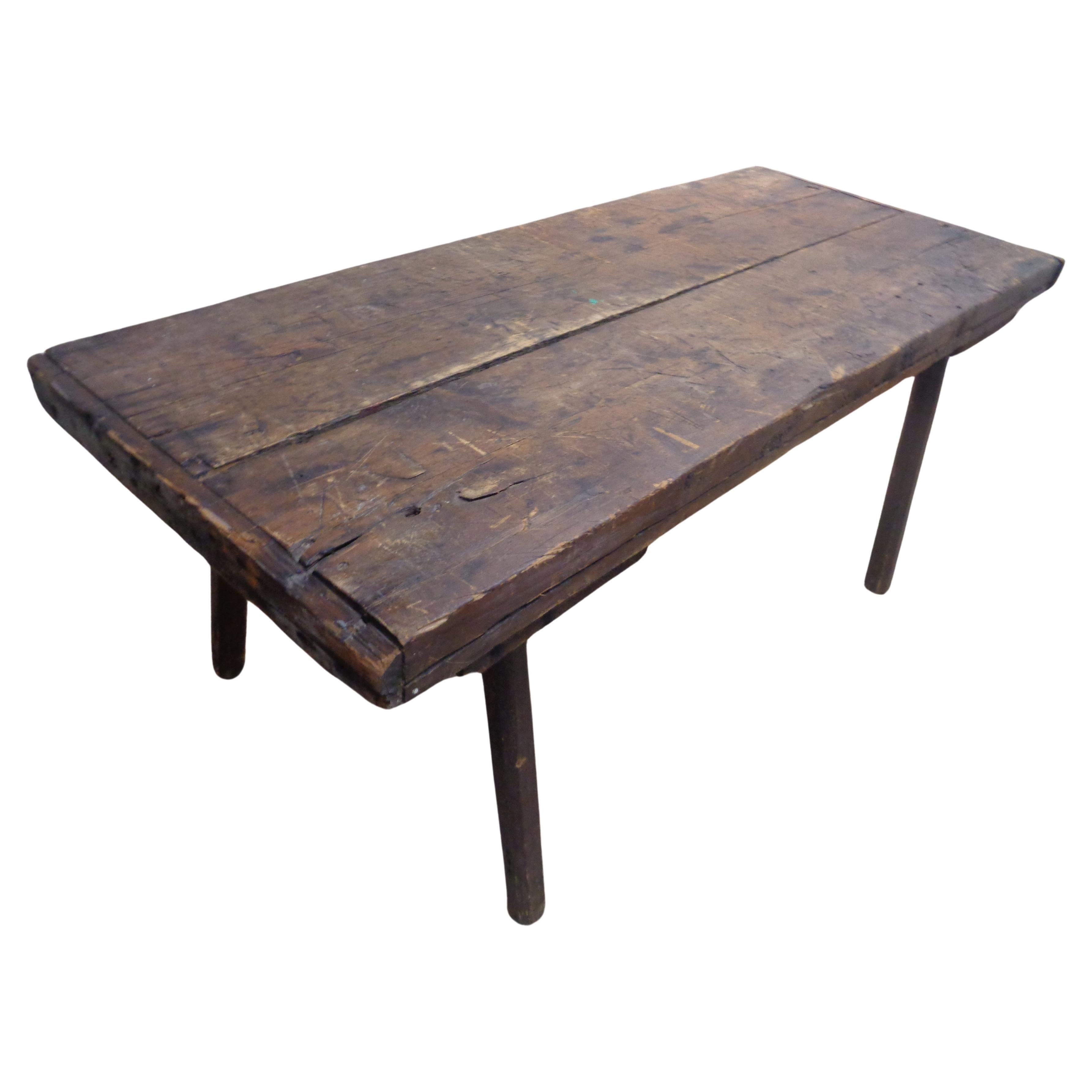 19th Century American Primitive Butchers Work Farm Table  For Sale 2