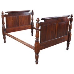 Antique 19th Century American Sheraton Mahogany Full Size Rope Acorn Poster Bed