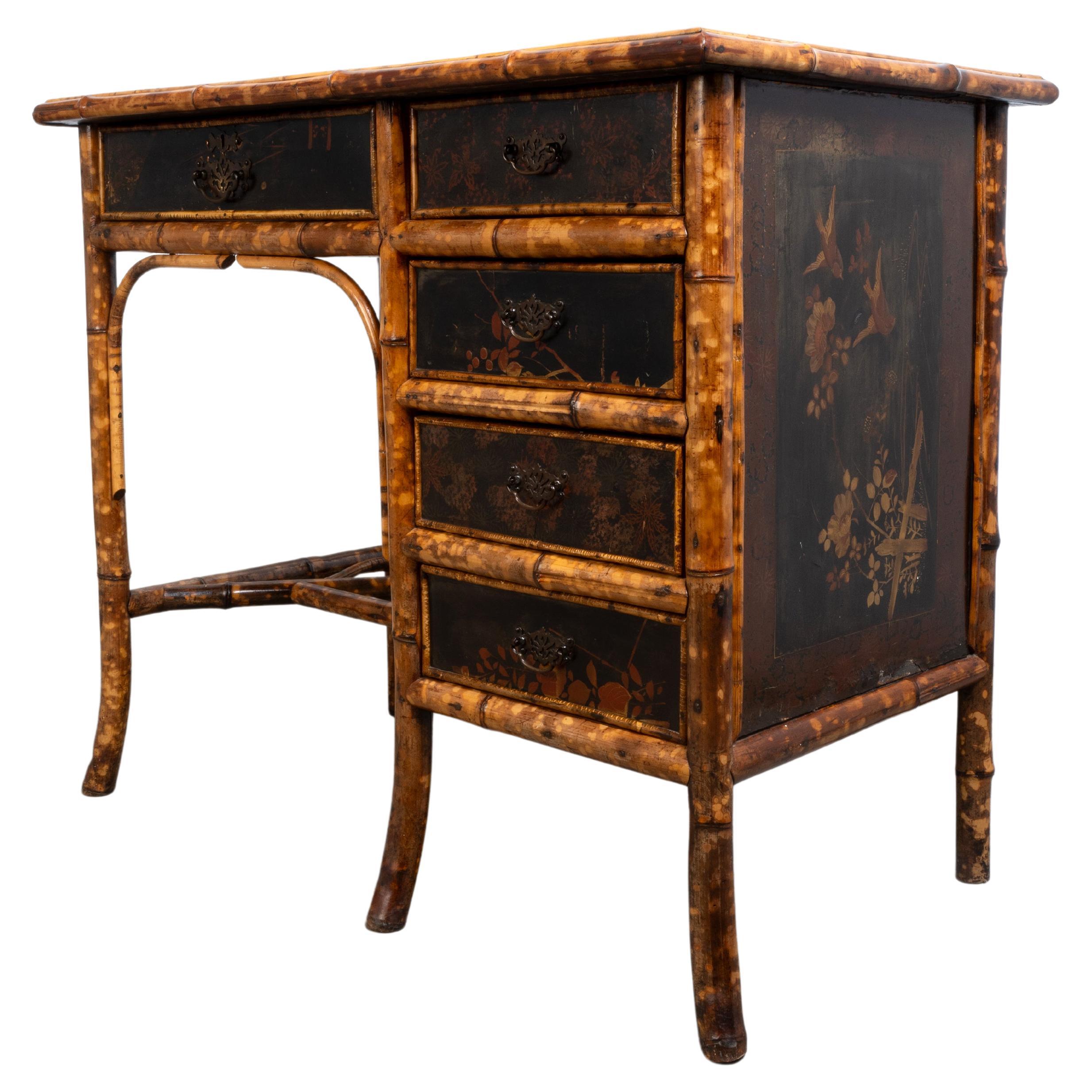 Antique 19th Century Anglo-Chinese Bamboo Lacquered Desk