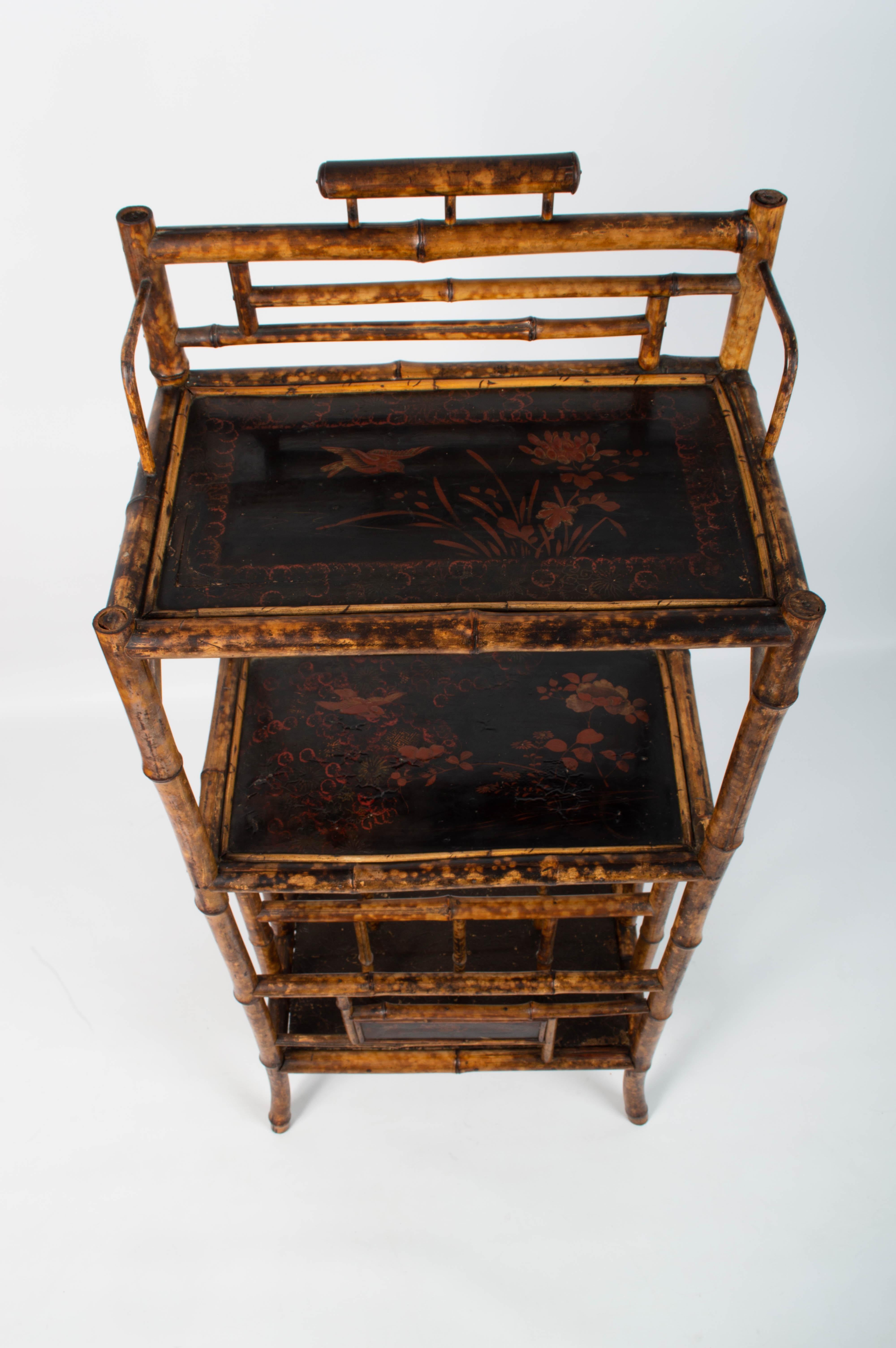 Antique 19th Century Anglo-Chinese Lacquered Bamboo Etagere Shelves, England For Sale 5