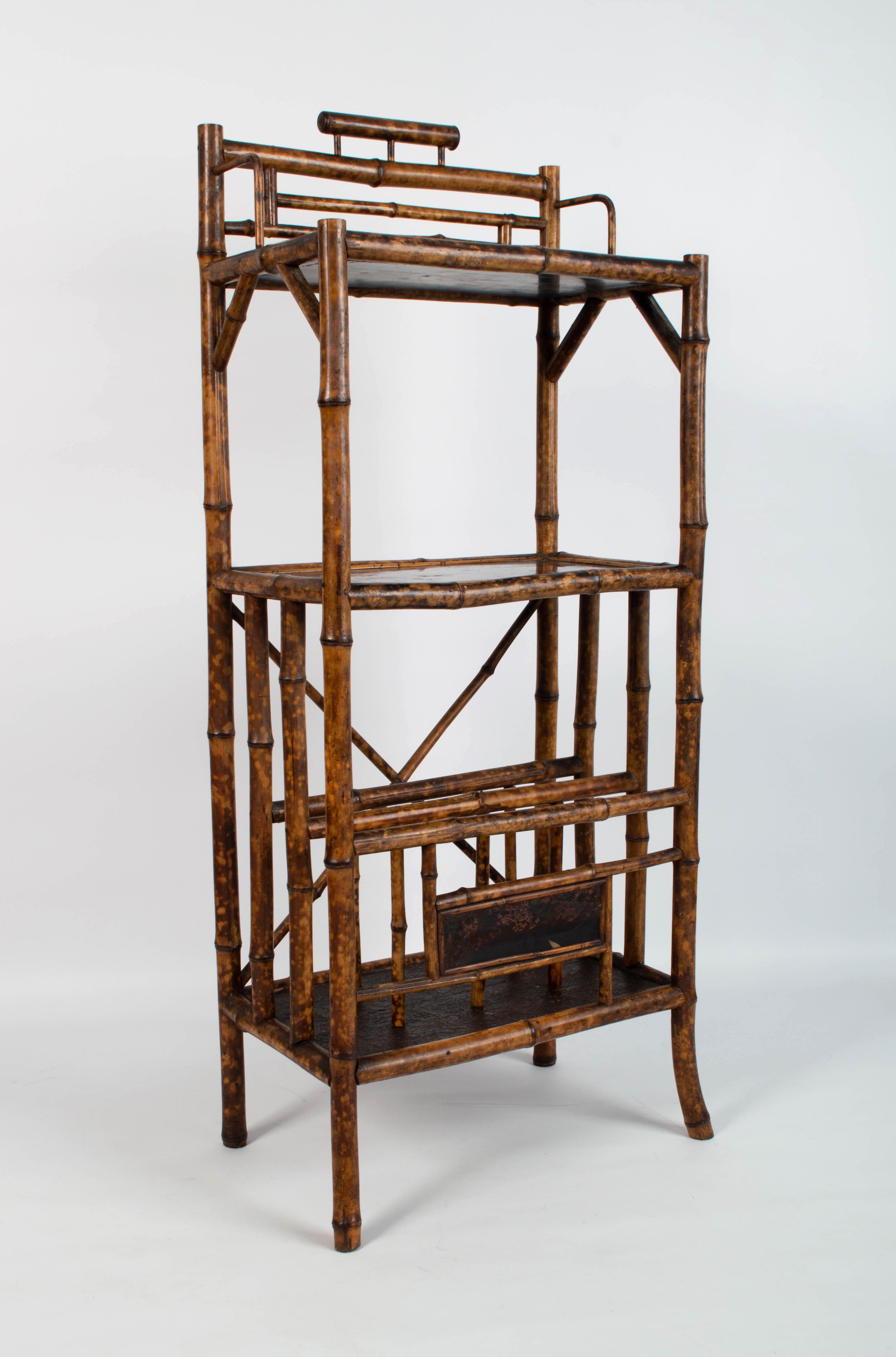 English Antique 19th Century Anglo-Chinese Lacquered Bamboo Etagere Shelves, England For Sale