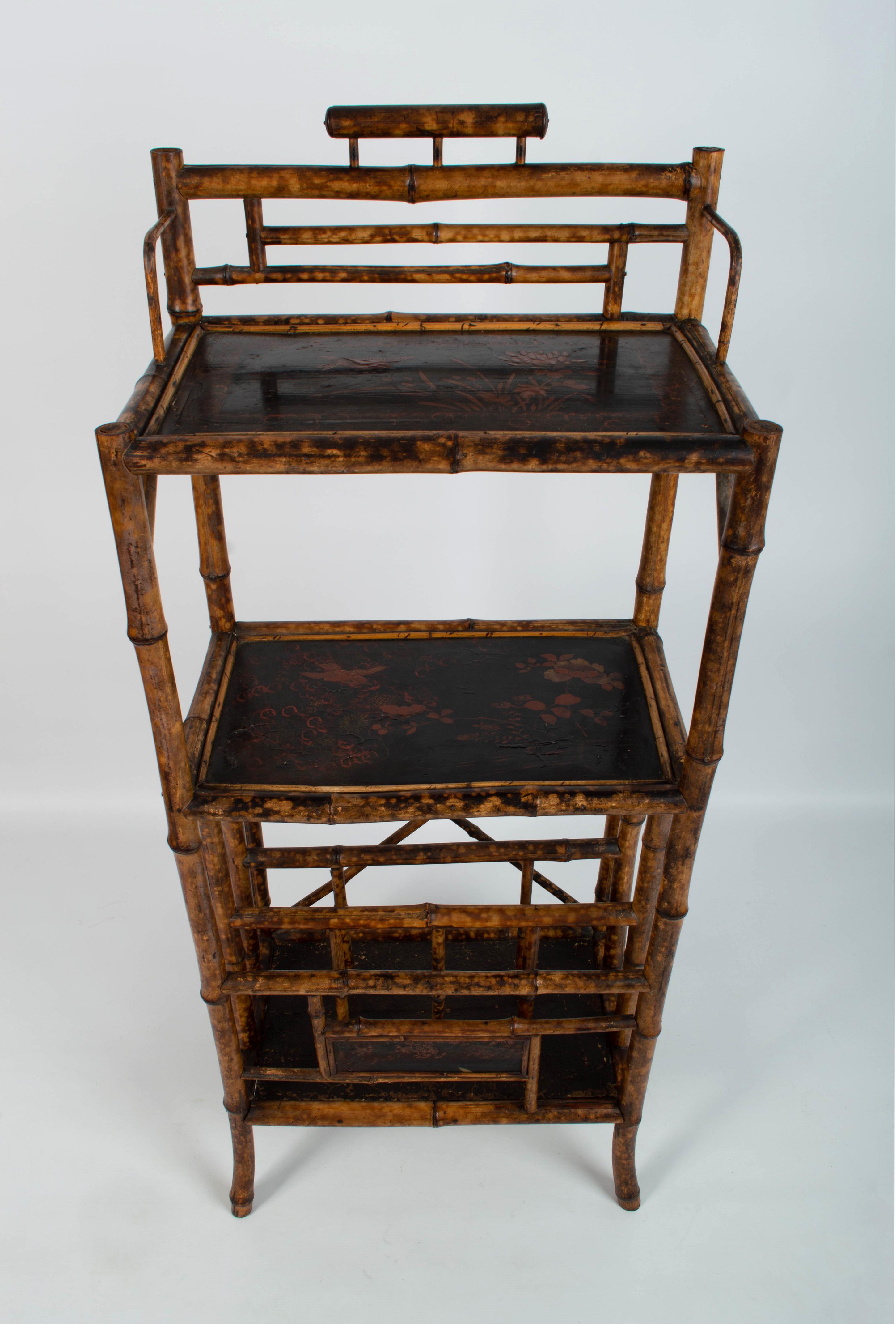 Antique 19th Century Anglo-Chinese Lacquered Bamboo Etagere Shelves, England For Sale 3