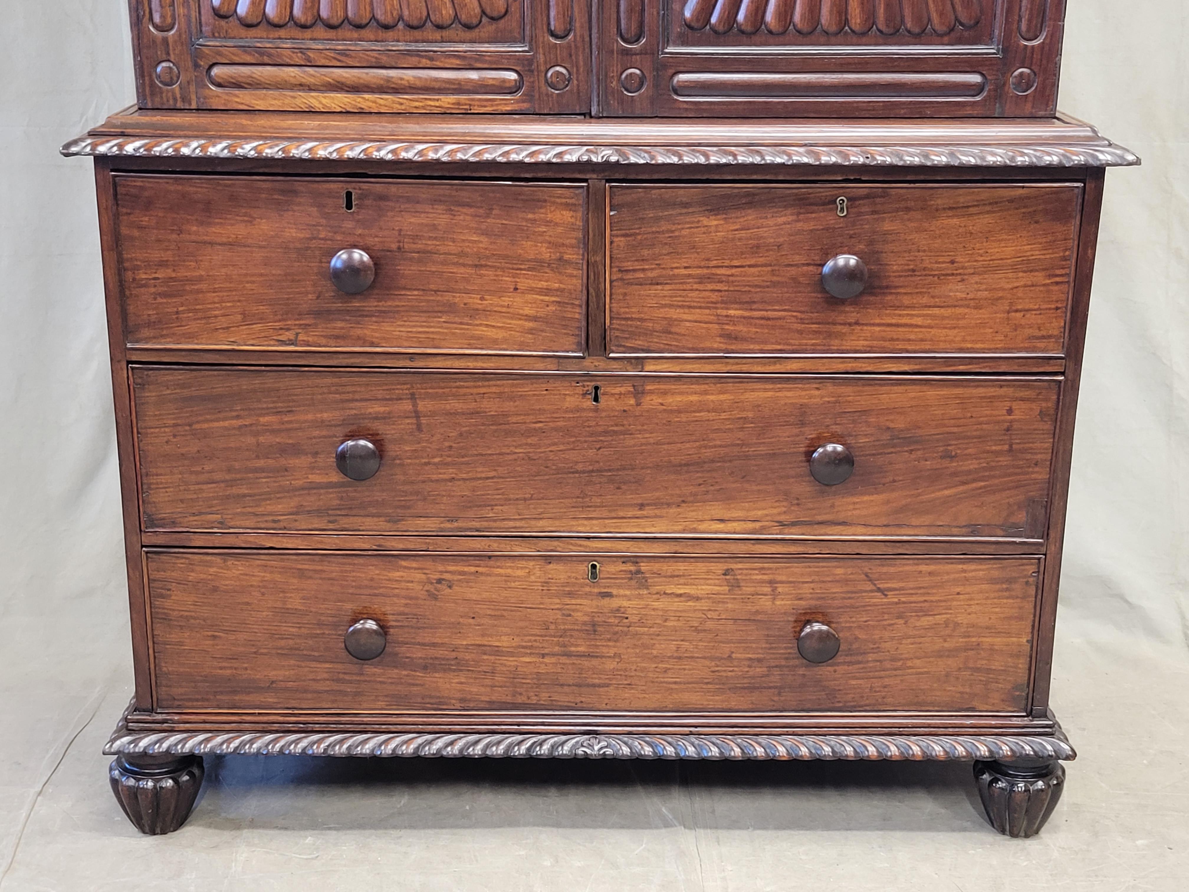 Antique 19th Century Anglo-Indian British Colonial Rosewood Linen Press Cabinet In Good Condition In Centennial, CO