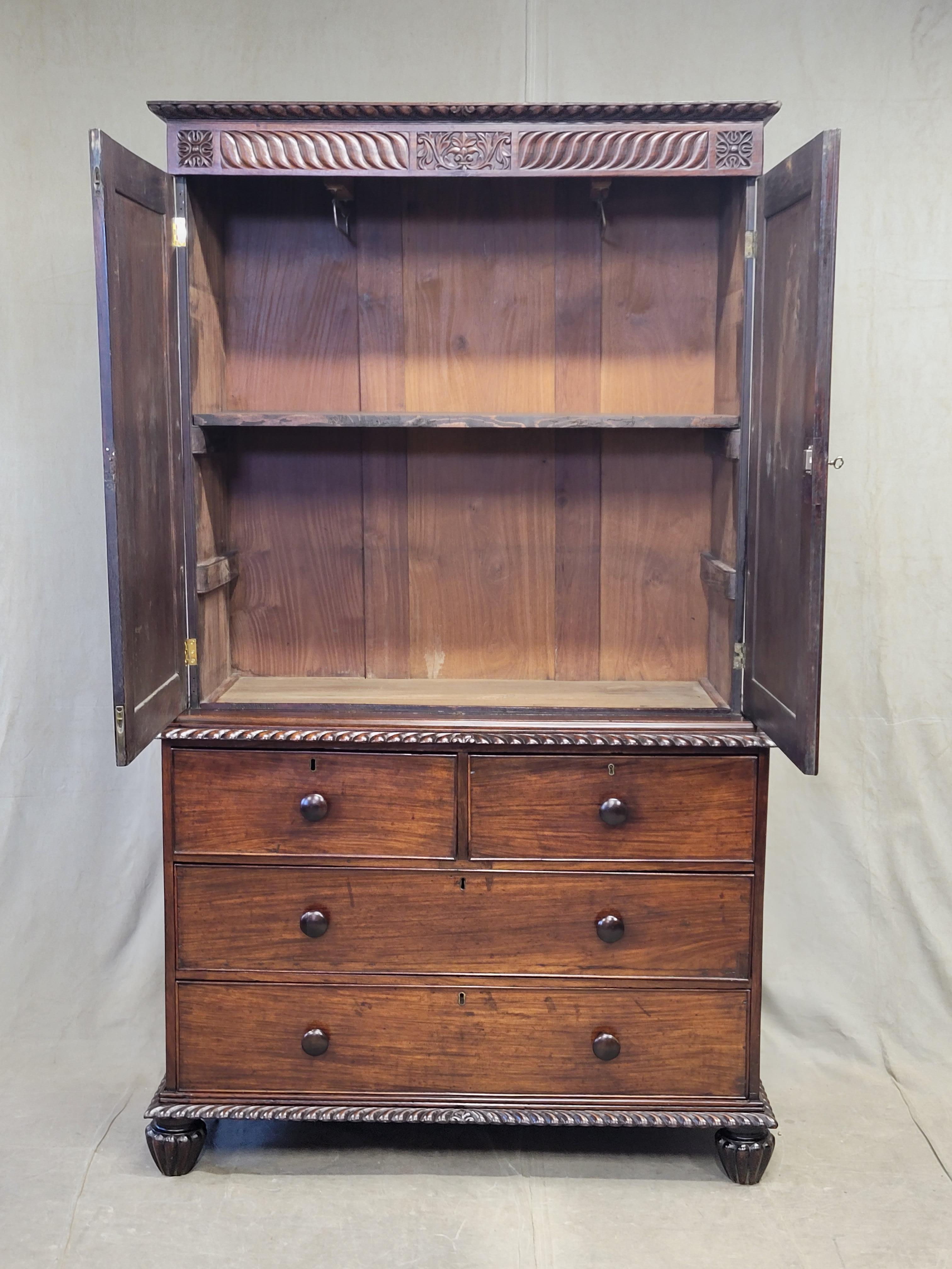 Antique 19th Century Anglo-Indian British Colonial Rosewood Linen Press Cabinet 2