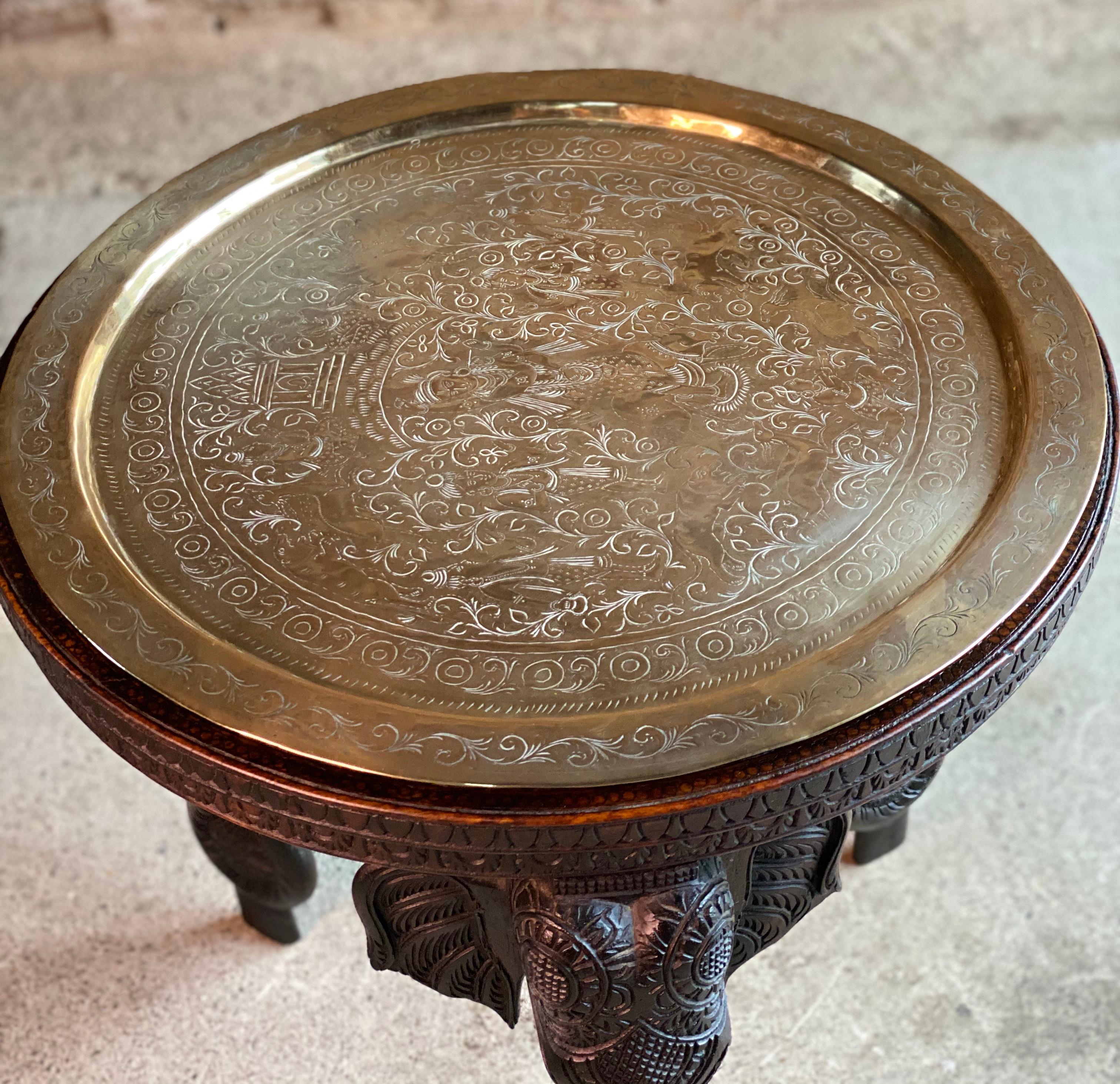 Carved Antique 19th Century Anglo-Indian Elephant Side Table, circa 1890