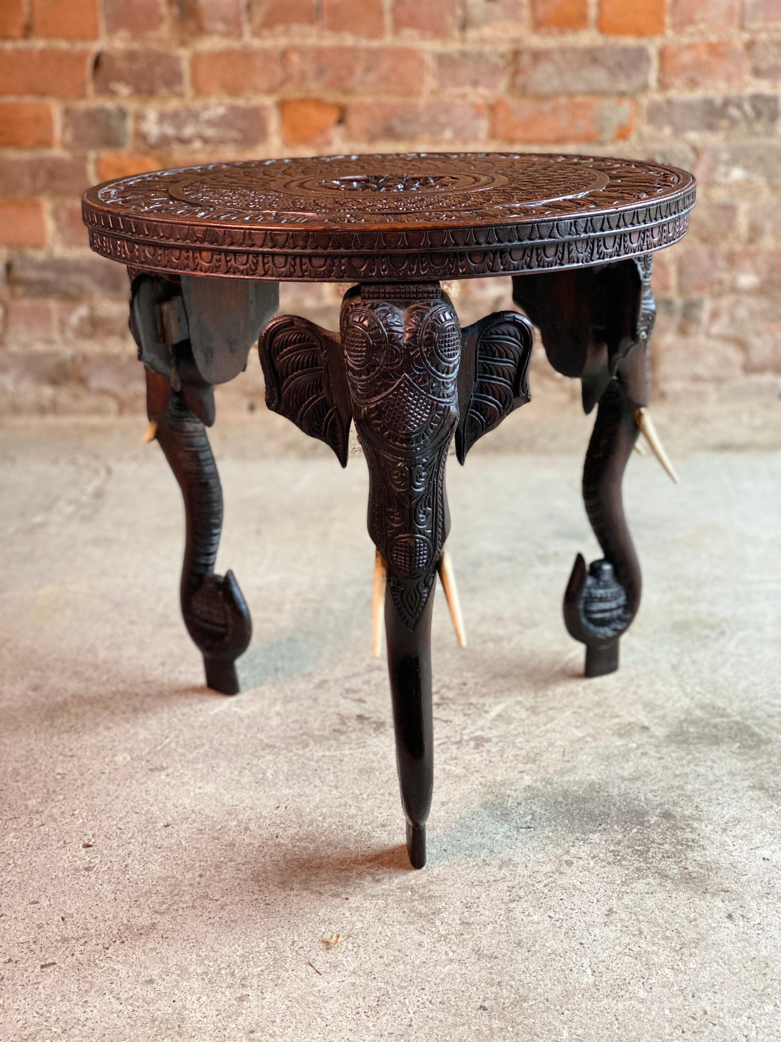 Wood Antique 19th Century Anglo-Indian Elephant Side Table, circa 1890