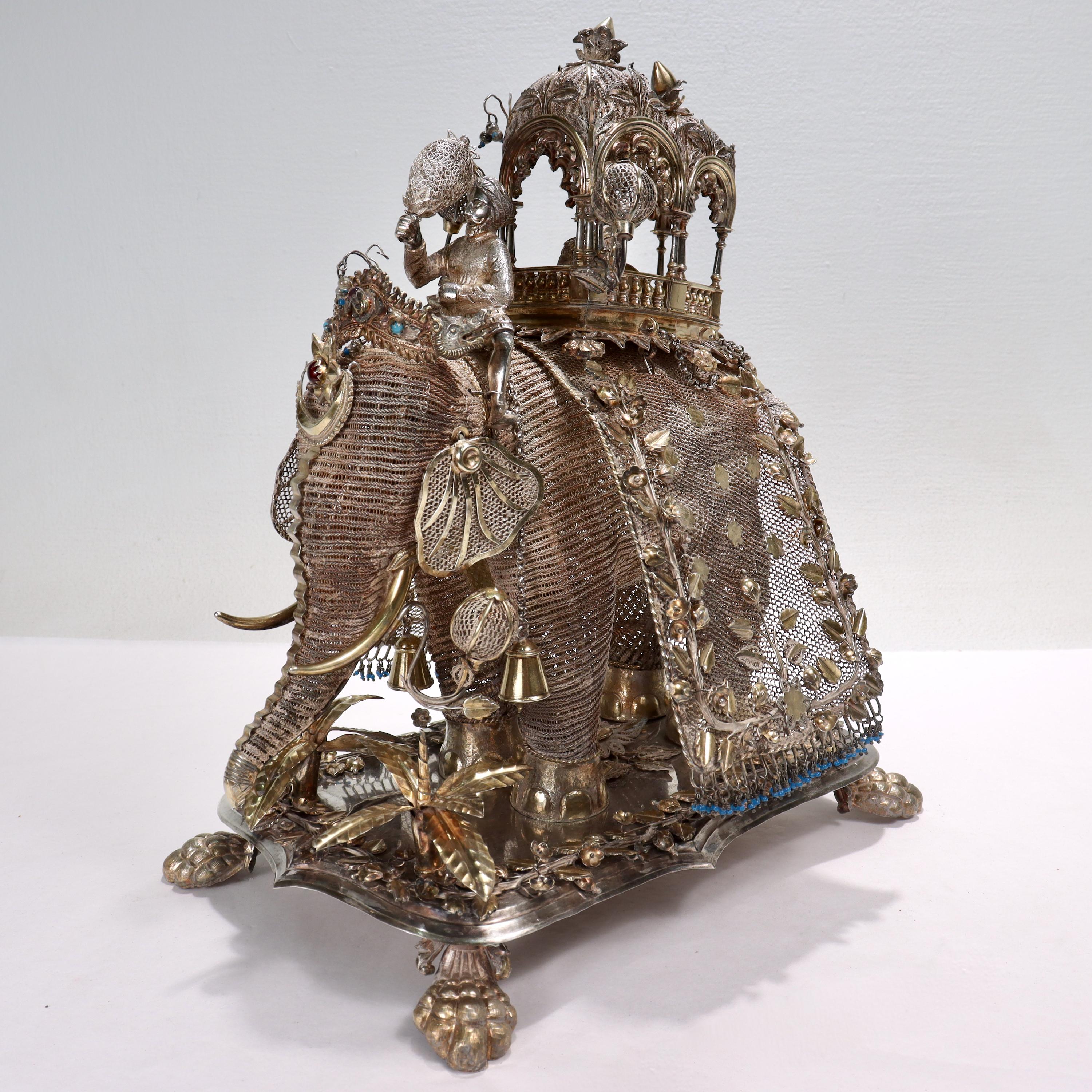 Antique 19th Century Anglo-Indian Parcel-Gilt Filigree Silver Elephant ...