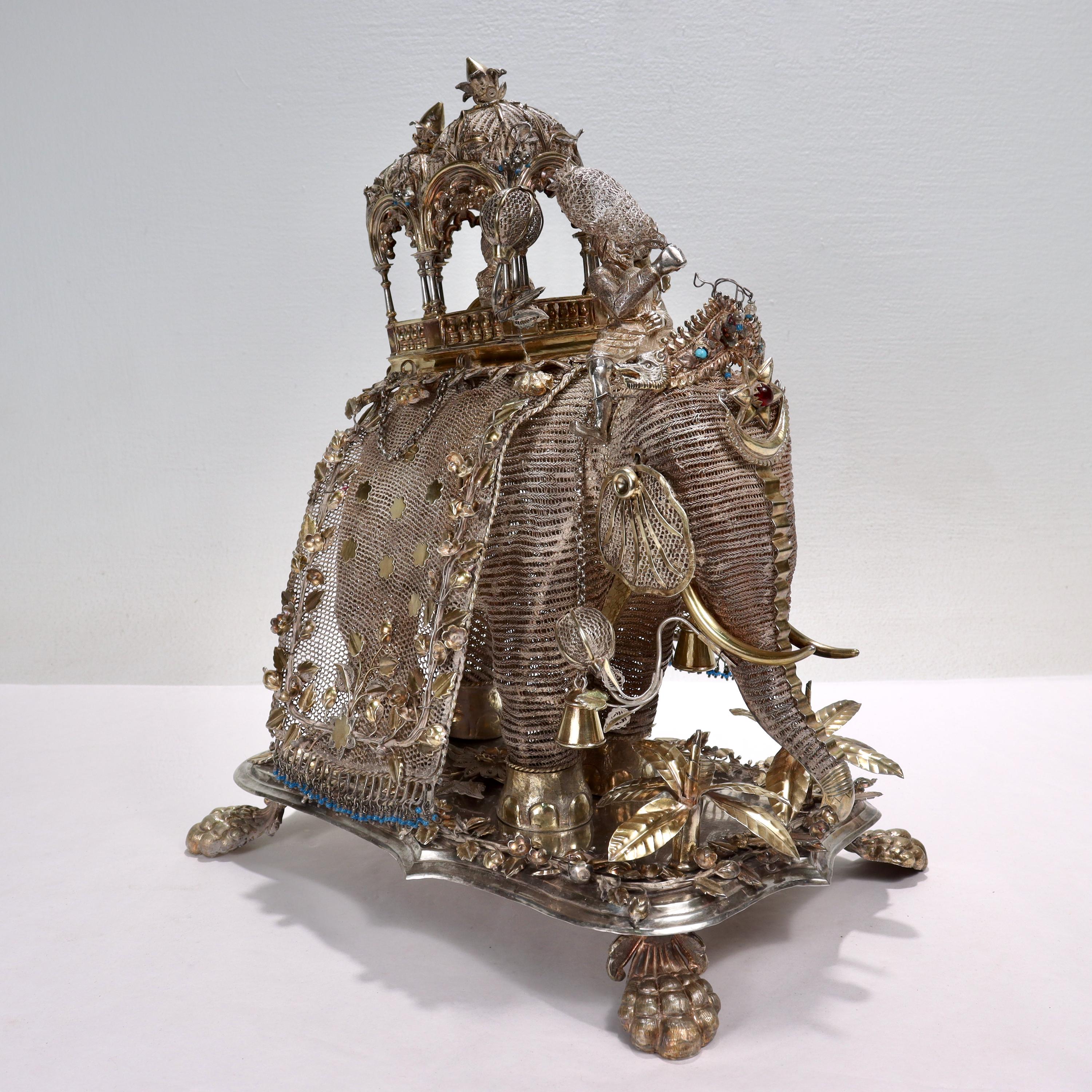 Antique 19th Century Anglo-Indian Parcel-Gilt Filigree Silver Elephant ...