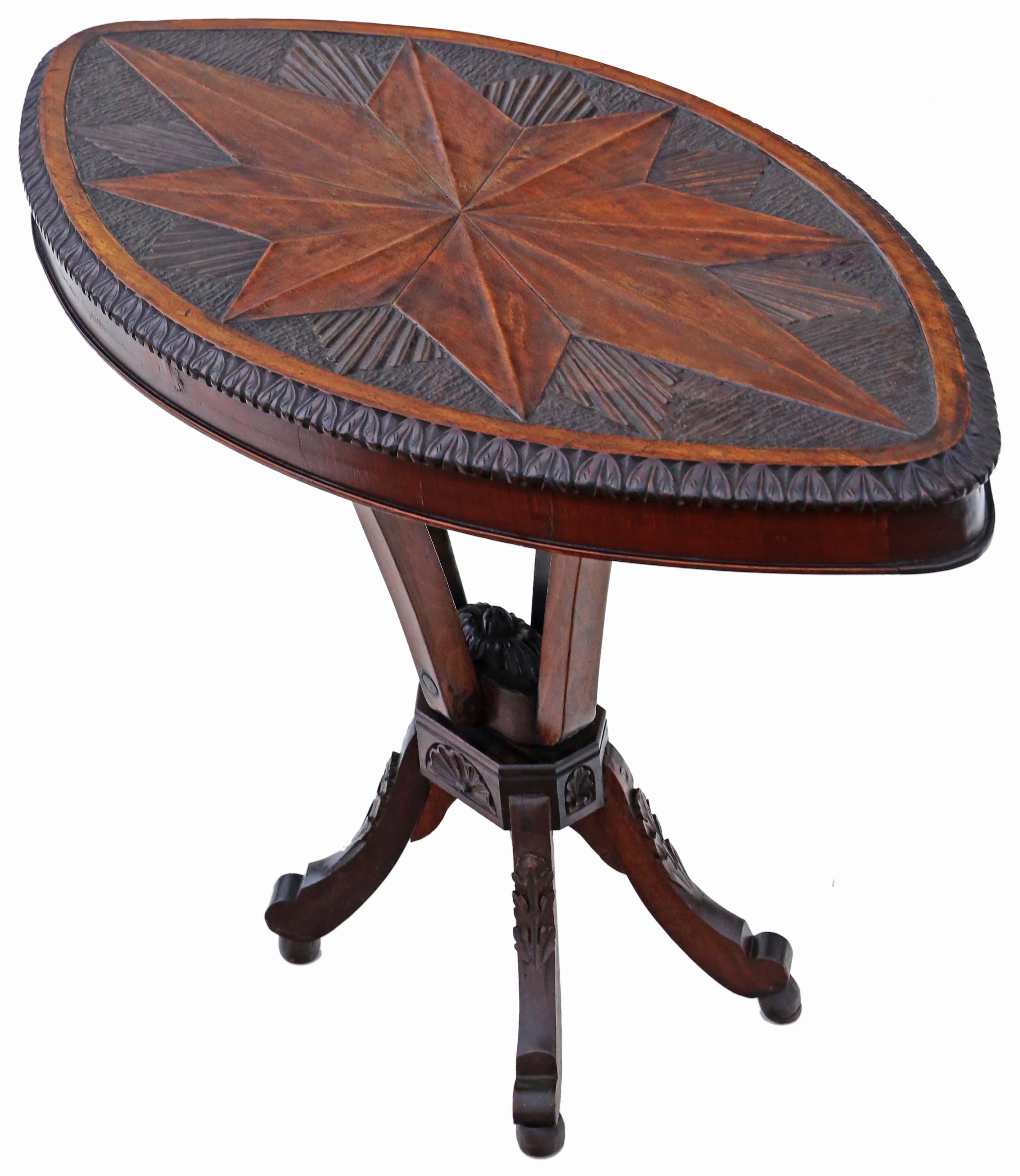  Antique 19th Century Anglo Indian shield centre side occasional coffee table In Good Condition For Sale In Wisbech, Cambridgeshire