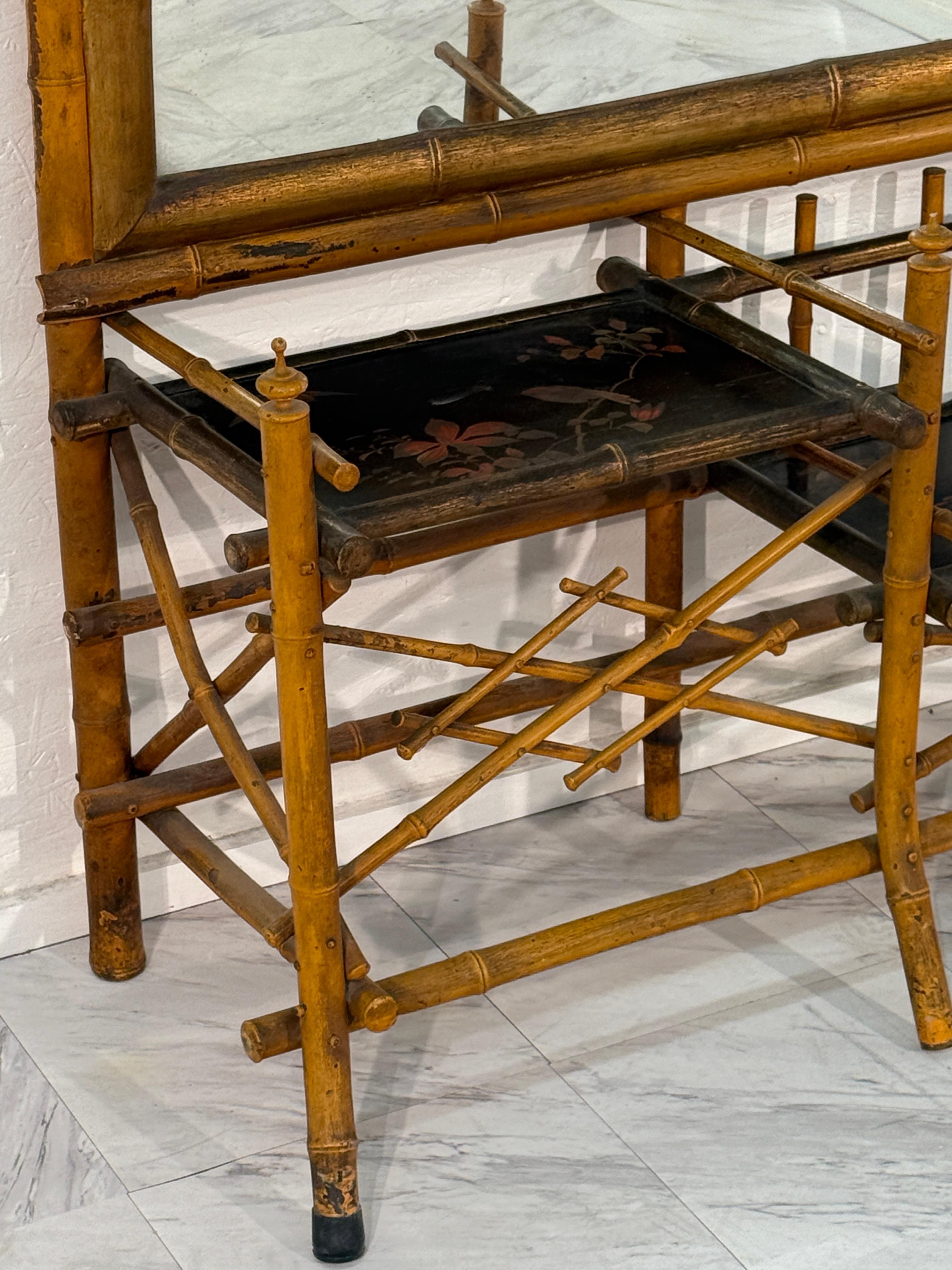 Bambù Antico albero da sala in bambù anglo-giapponese del XIX secolo con specchio in vendita