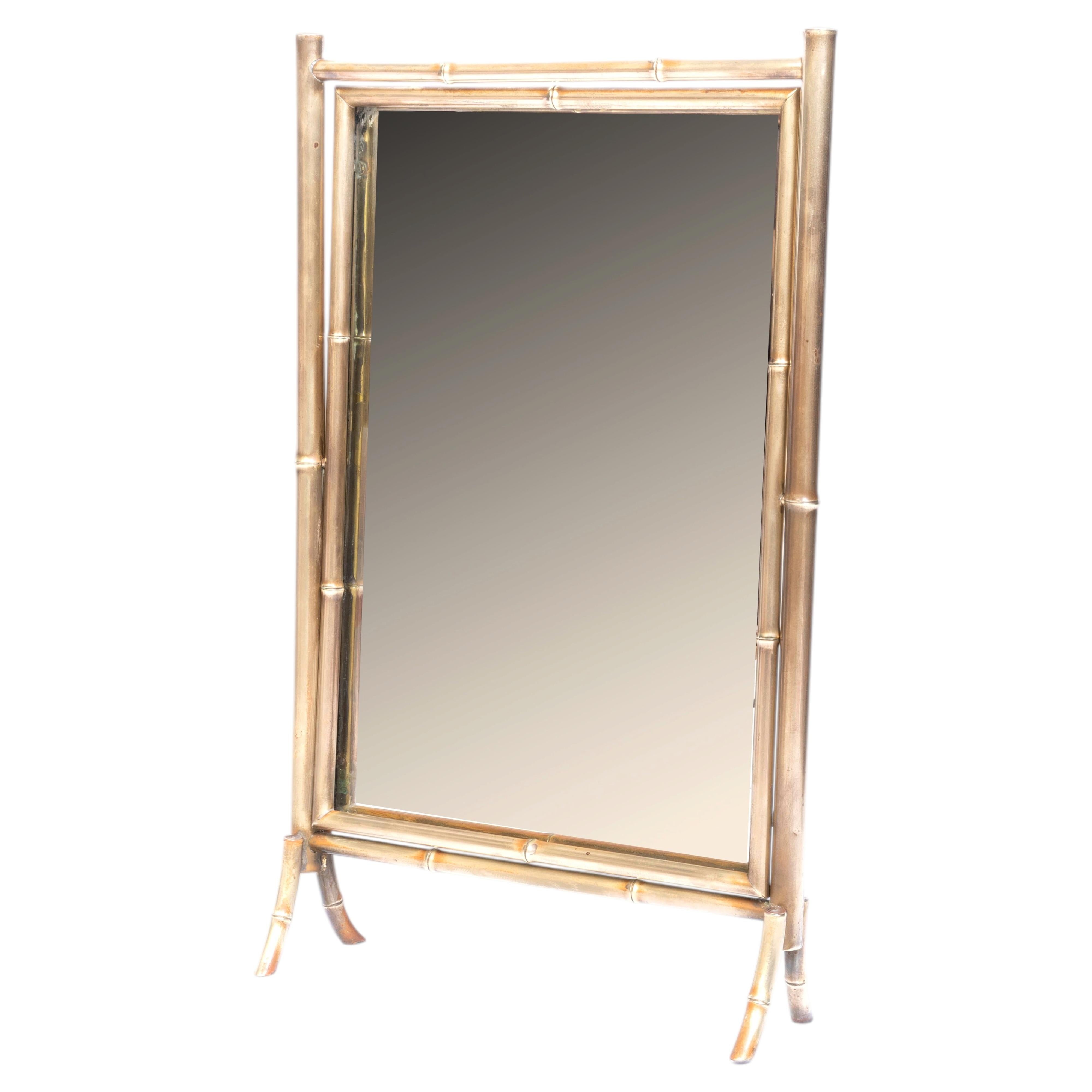 Antique 19th Century Anglo-Japanese Faux Bamboo Brass Cheval Table Mirror C.1890