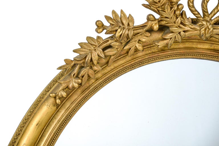 Antique 19th Century Antique French Oval Gold Leaf Gilt Mirror with ...
