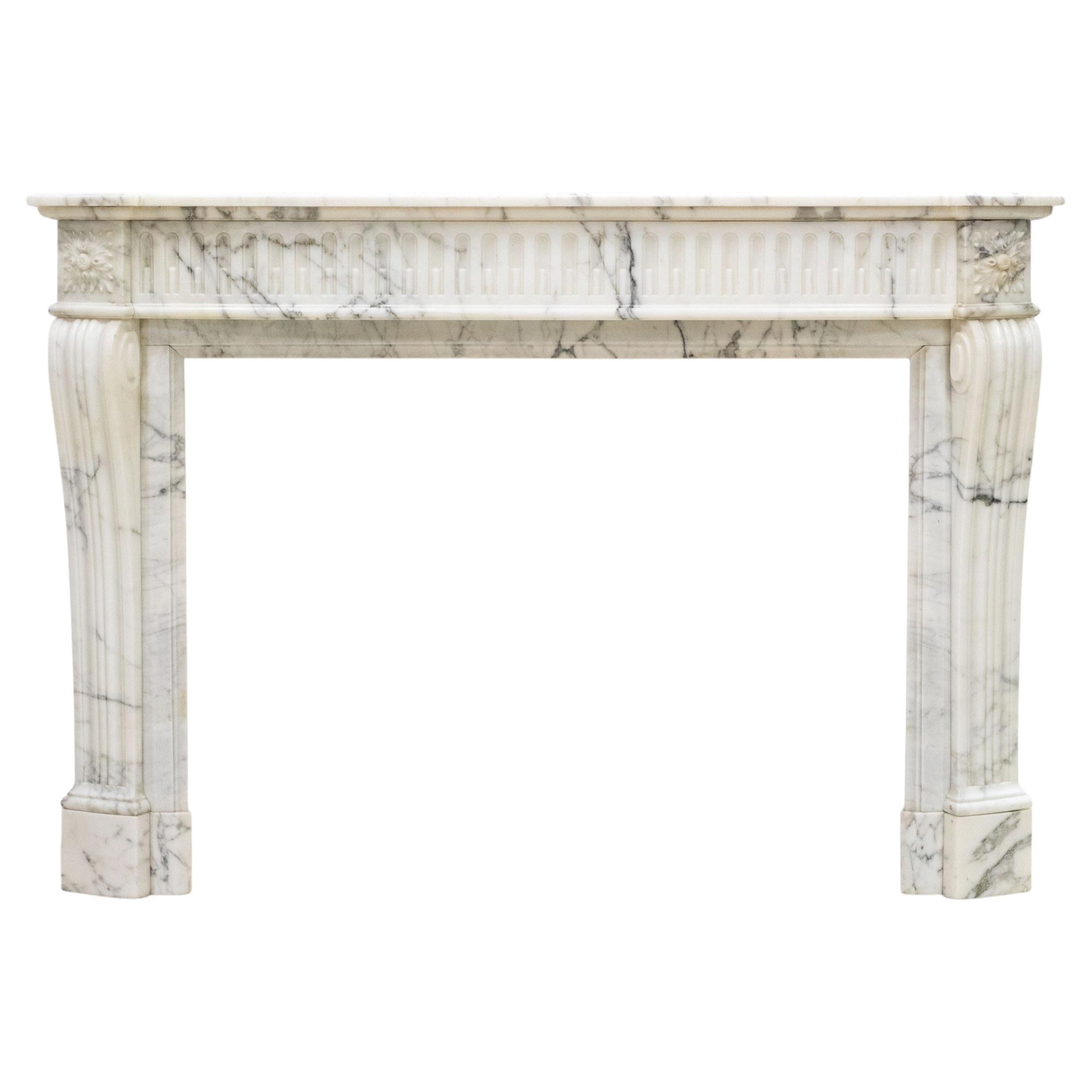 Antique 19th Century Arabescato Marble Louis XVI Style Fireplace Surround