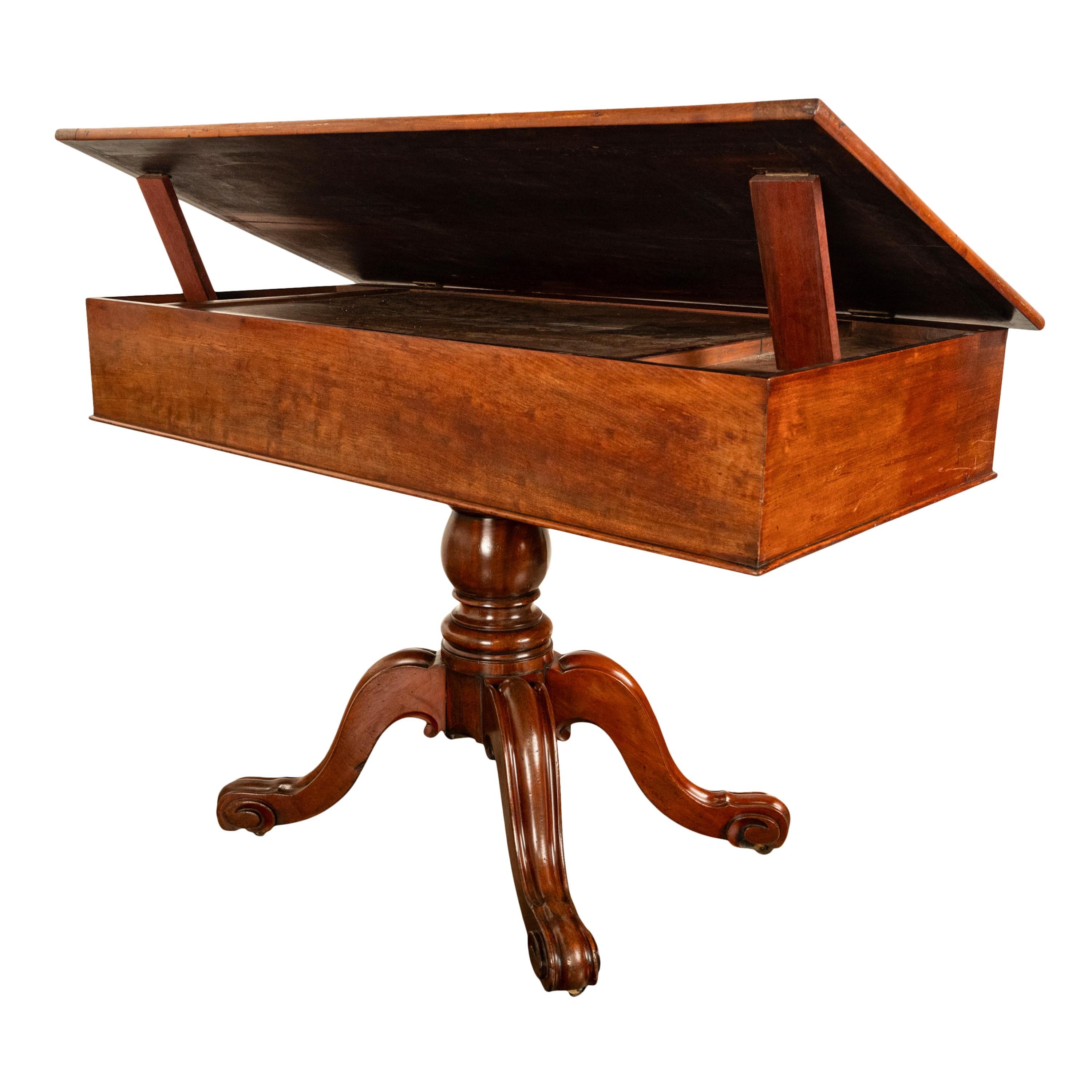 Antique 19th Century Architect's Mahogany Pedestal Desk Drafting Table 1870 For Sale 3