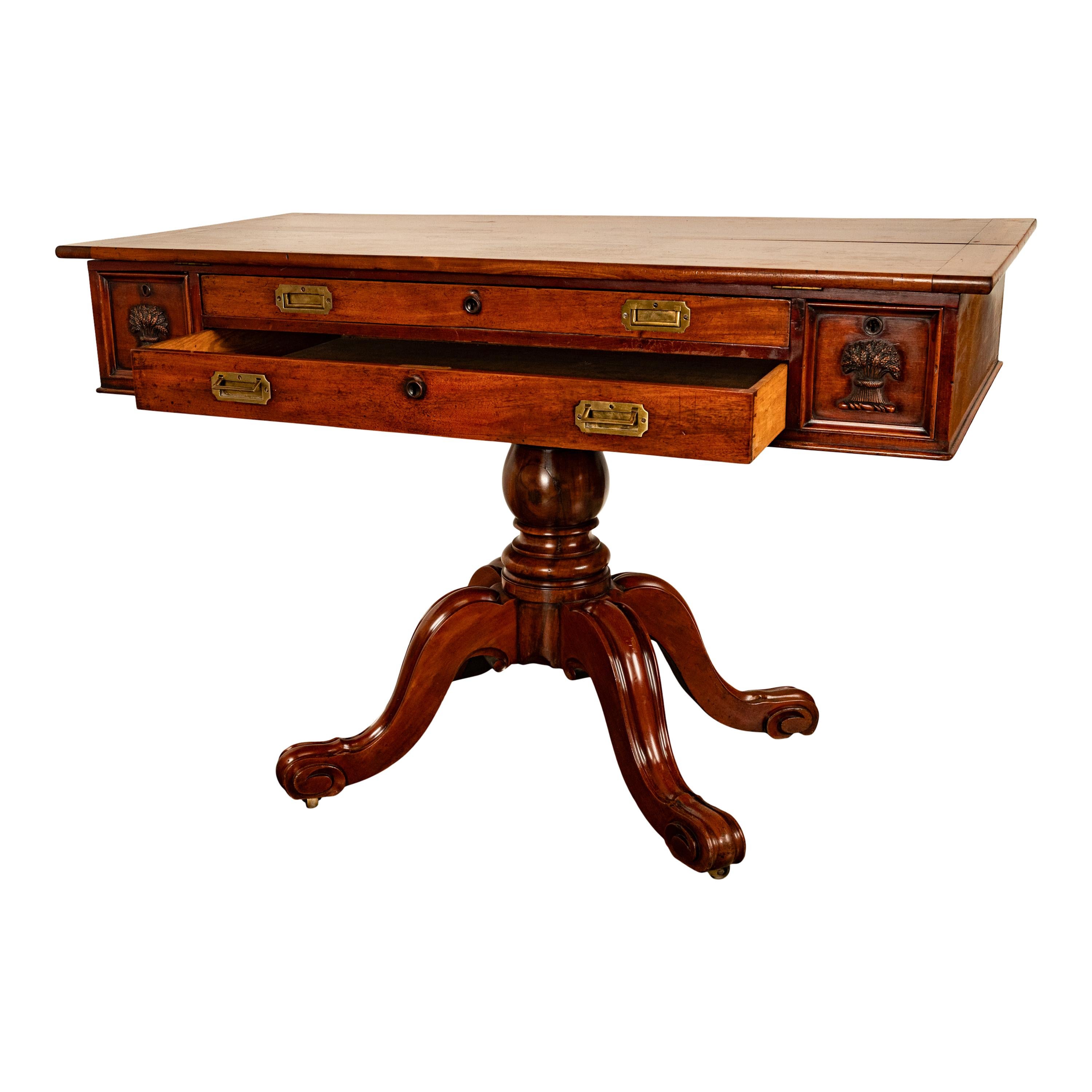 Antique 19th Century Architect's Mahogany Pedestal Desk Drafting Table 1870 For Sale 2