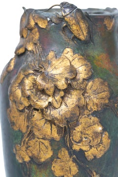 Antique 19th Century Art Nouveau Bronze Floral Vase By Frédéric Debon