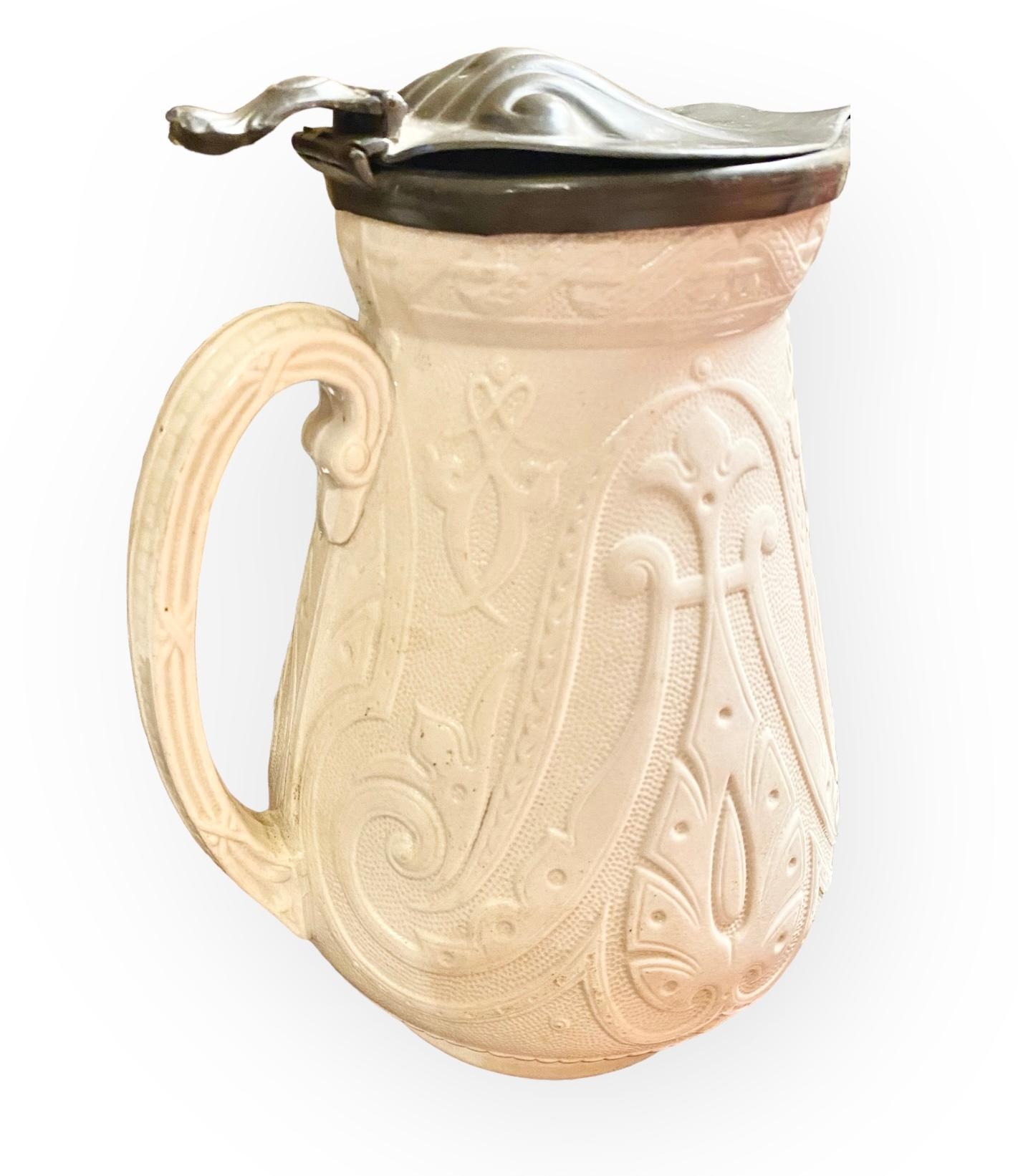 Pottery Antique 19th century Art Nouveau Copeland Salt Glazed Pitcher