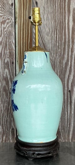 Antique 19th Century Asian Blue and White Rooster Lamp
