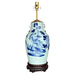 Antique 19th Century Asian Blue and White Rooster Lamp