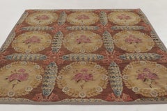 Antique 19th Century Aubusson Square Rug Bold Floral Medallion - Rug & Kilim