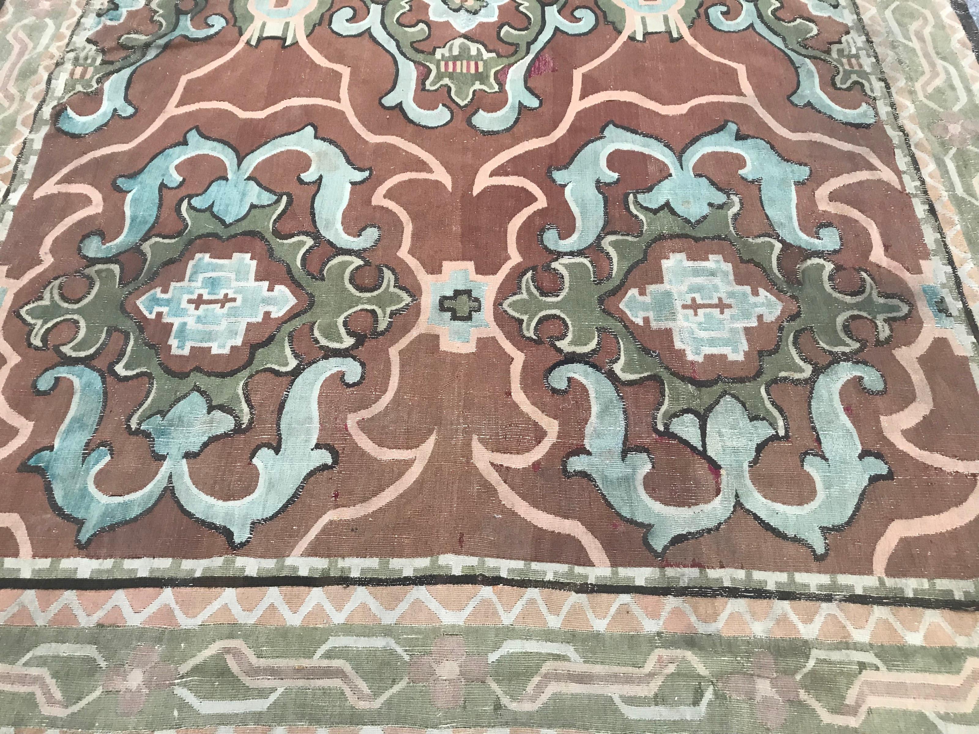Hand-Woven Bobyrug’s Antique 19th Century Aubusson Woven 18th Century Style Rug For Sale