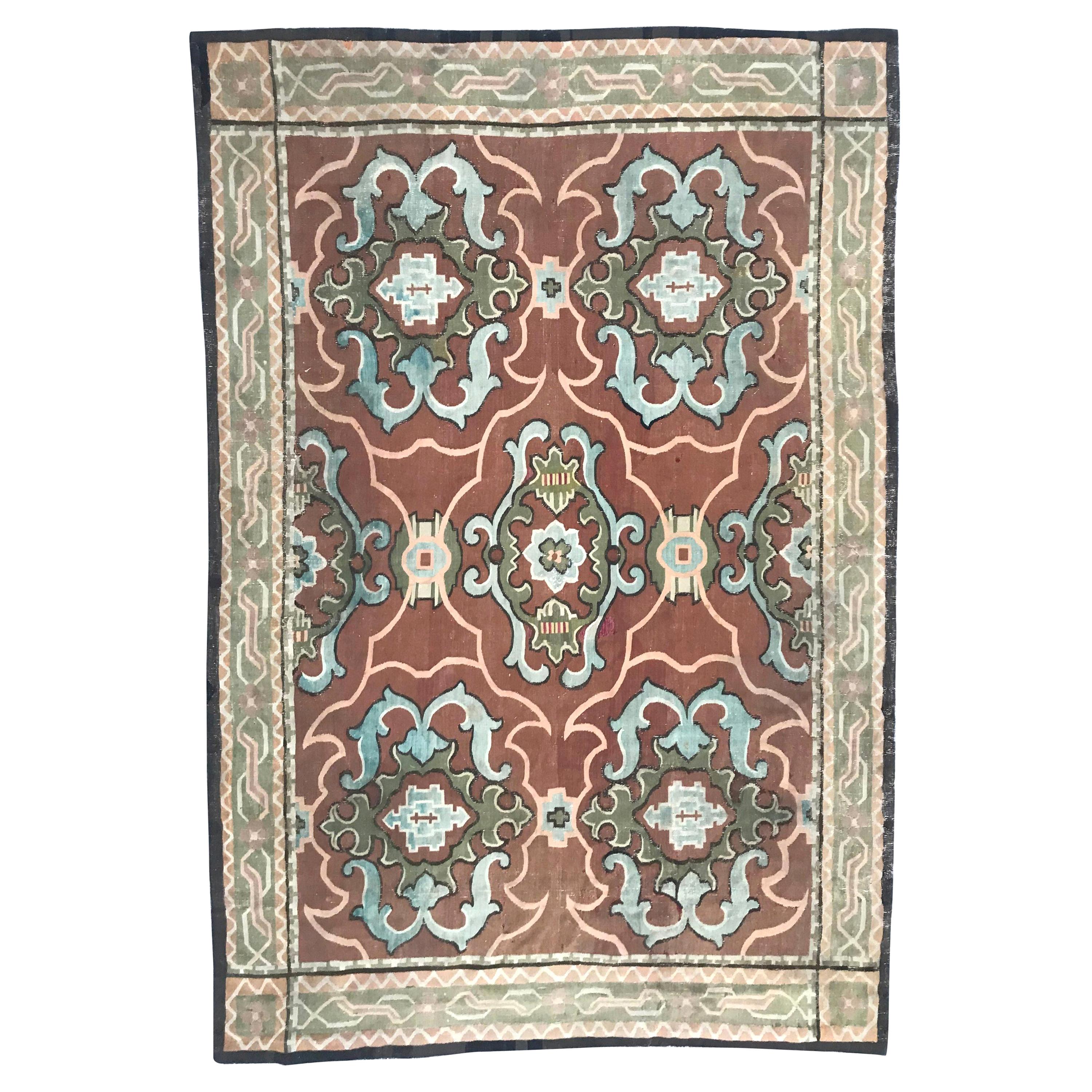 Bobyrug’s Antique 19th Century Aubusson Woven 18th Century Style Rug For Sale