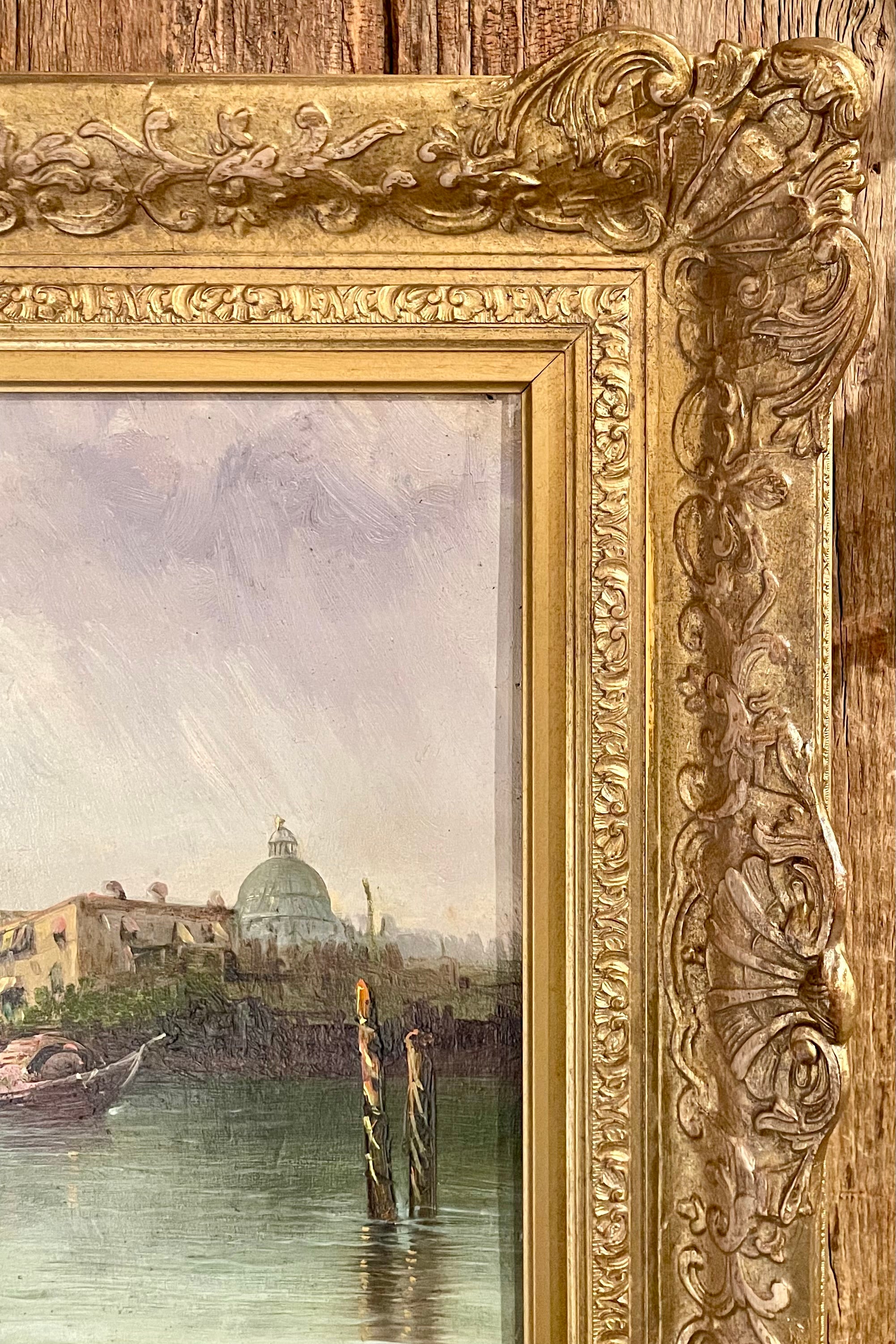 Antique 19th Century Austrian Framed Oil on Canvas Painting of a Venice Harbor Scene Signed 