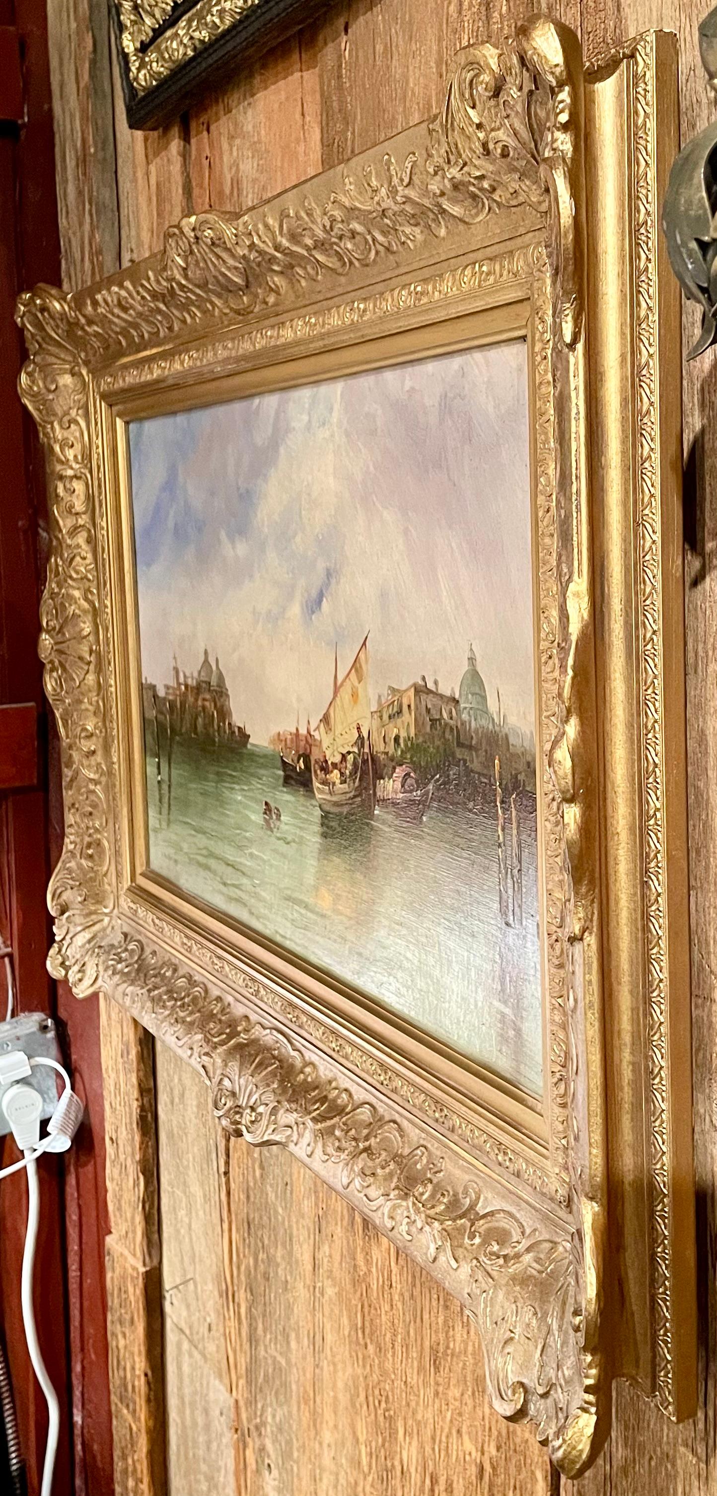 Antique 19th Century Austrian Joachim Van Hier Painting of a Venice Harbor Scene For Sale 1