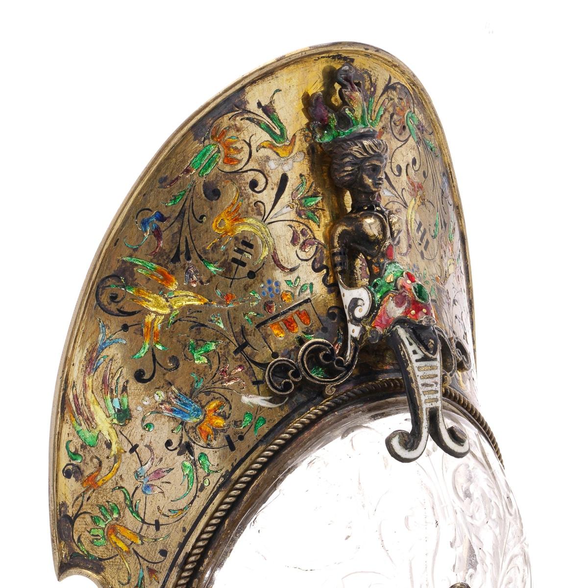 Ancienne cruche autrichienne du XIXe siècle en argent, émail et cristal de roche, Vienne c.1890 Bon état - En vente à Royal Tunbridge Wells, Kent