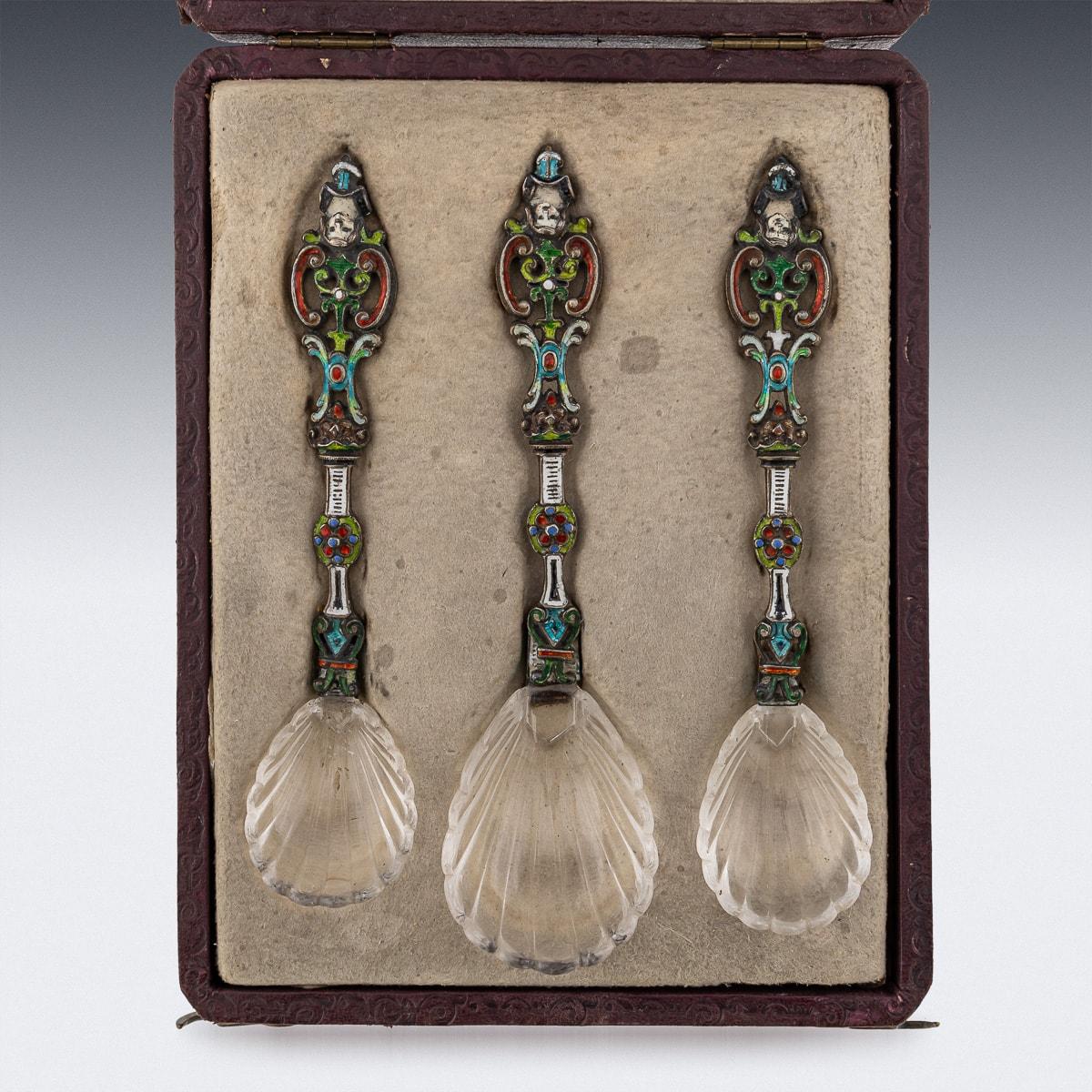 Antique 19th Century Austrian Silver, Enamel & Rock Crystal Spoons c.1880 In Good Condition For Sale In Royal Tunbridge Wells, Kent