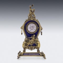Antique 19th Century Austrian Silver & Lapis Lazuli Clock, Vienna c.1890