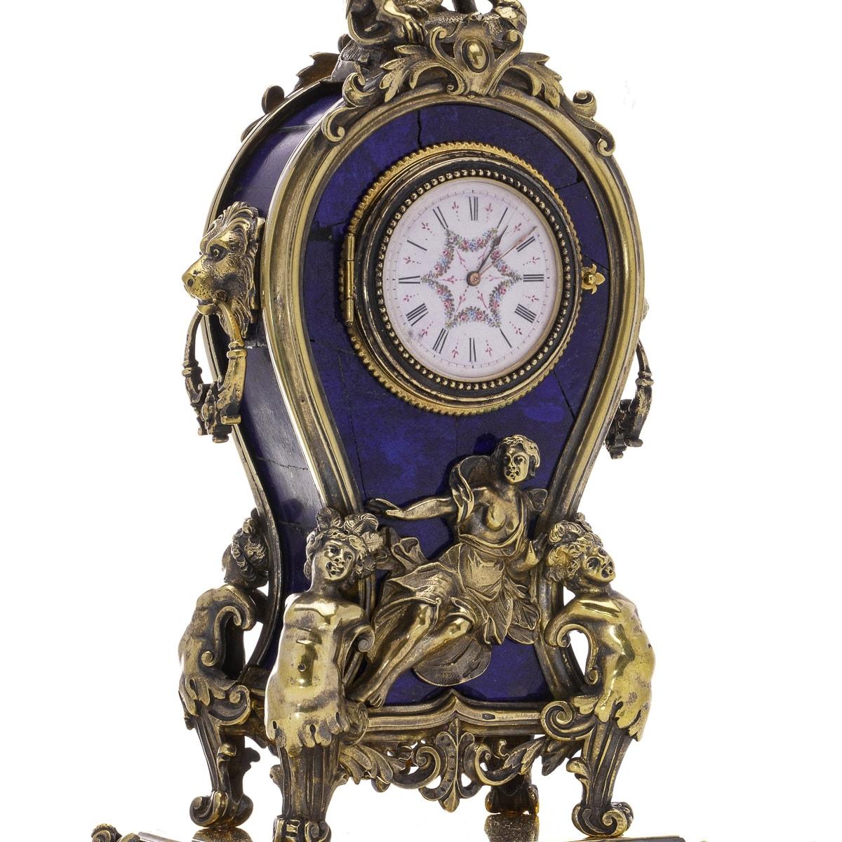 Antike österreichische Silber- und Lapislazuli-Uhr des 19. Jahrhunderts, Wien um 1890 im Angebot 1