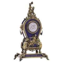 Horloge autrichienne ancienne du 19ème siècle en argent et lapis-lazuli, Vienne vers 1890