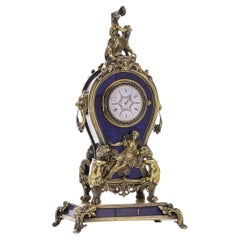 Antique 19th Century Austrian Silver & Lapis Lazuli Clock, Vienna c.1890