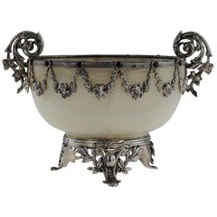 Antique 19th Century Austrian Solid Silver and Gem Set Agate Bowl, circa 1880