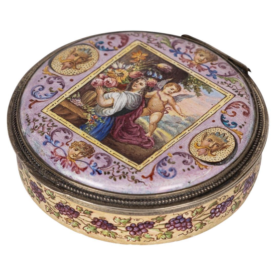 Antique 19th Century Austrian Solid Silver & Enamel Trinket Box, Vienna c.1870 For Sale