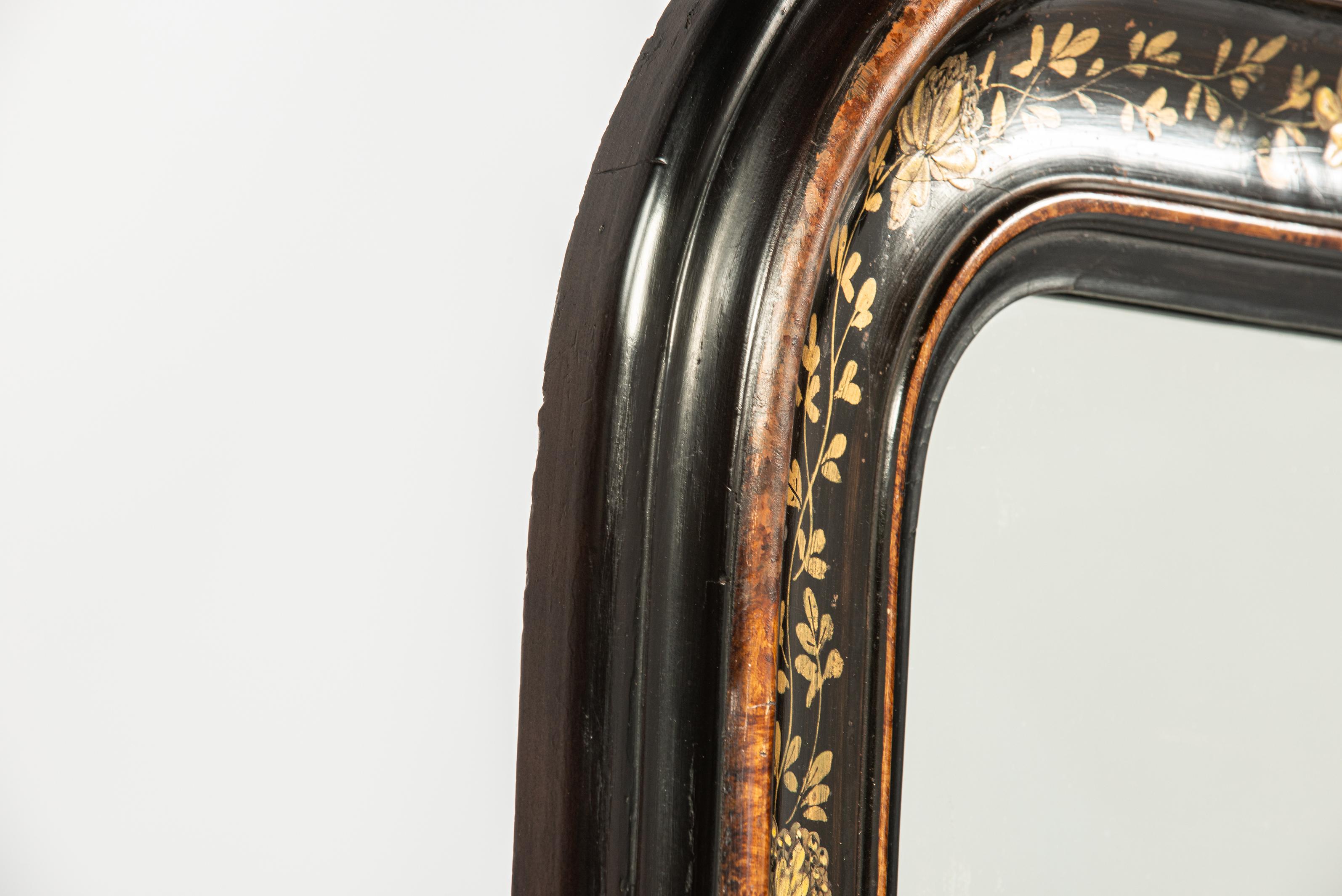 Antiguo espejo Louis Philippe francés auténtico pintado y dorado del siglo XIX en venta 5