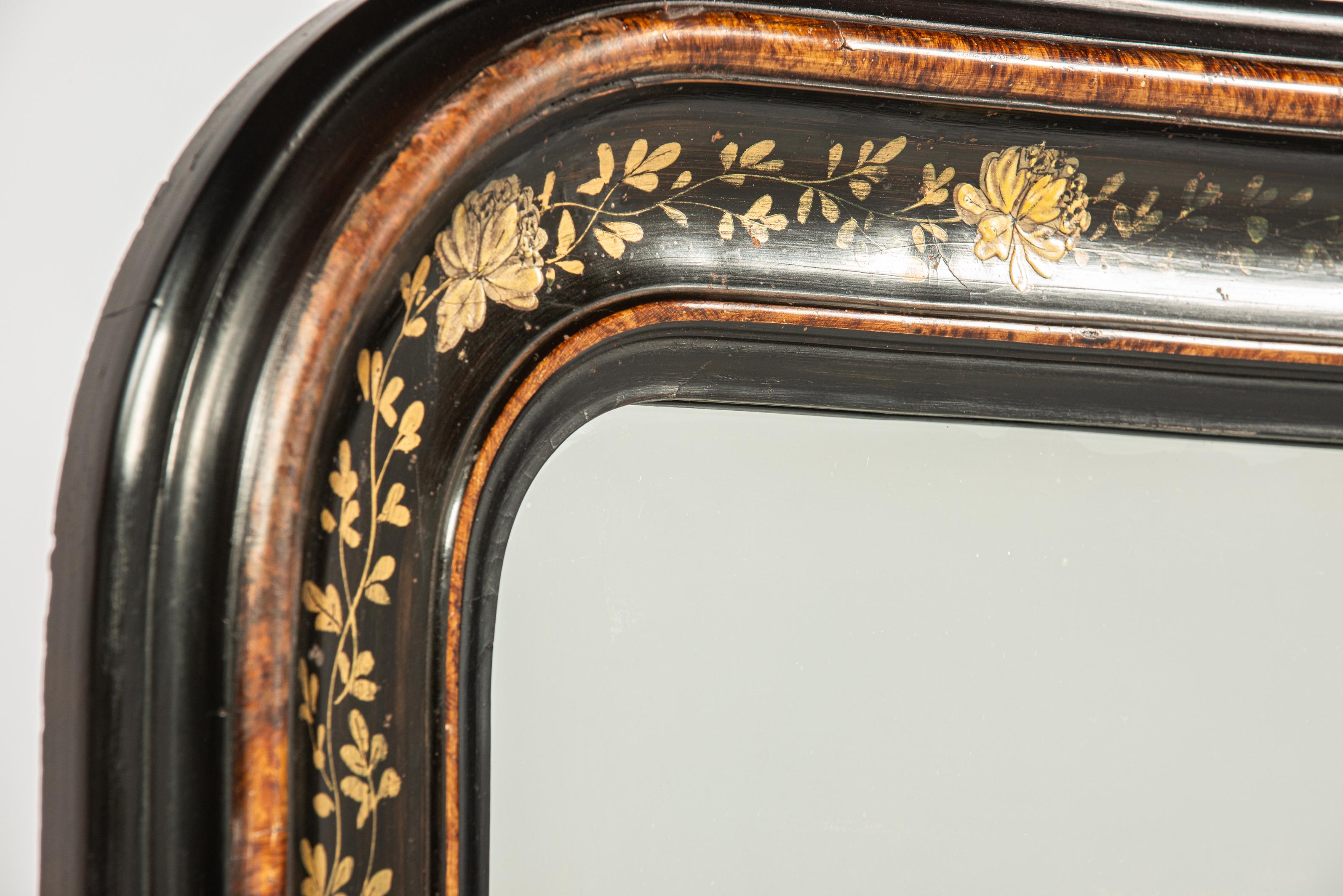 Antiguo espejo Louis Philippe francés auténtico pintado y dorado del siglo XIX en venta 6