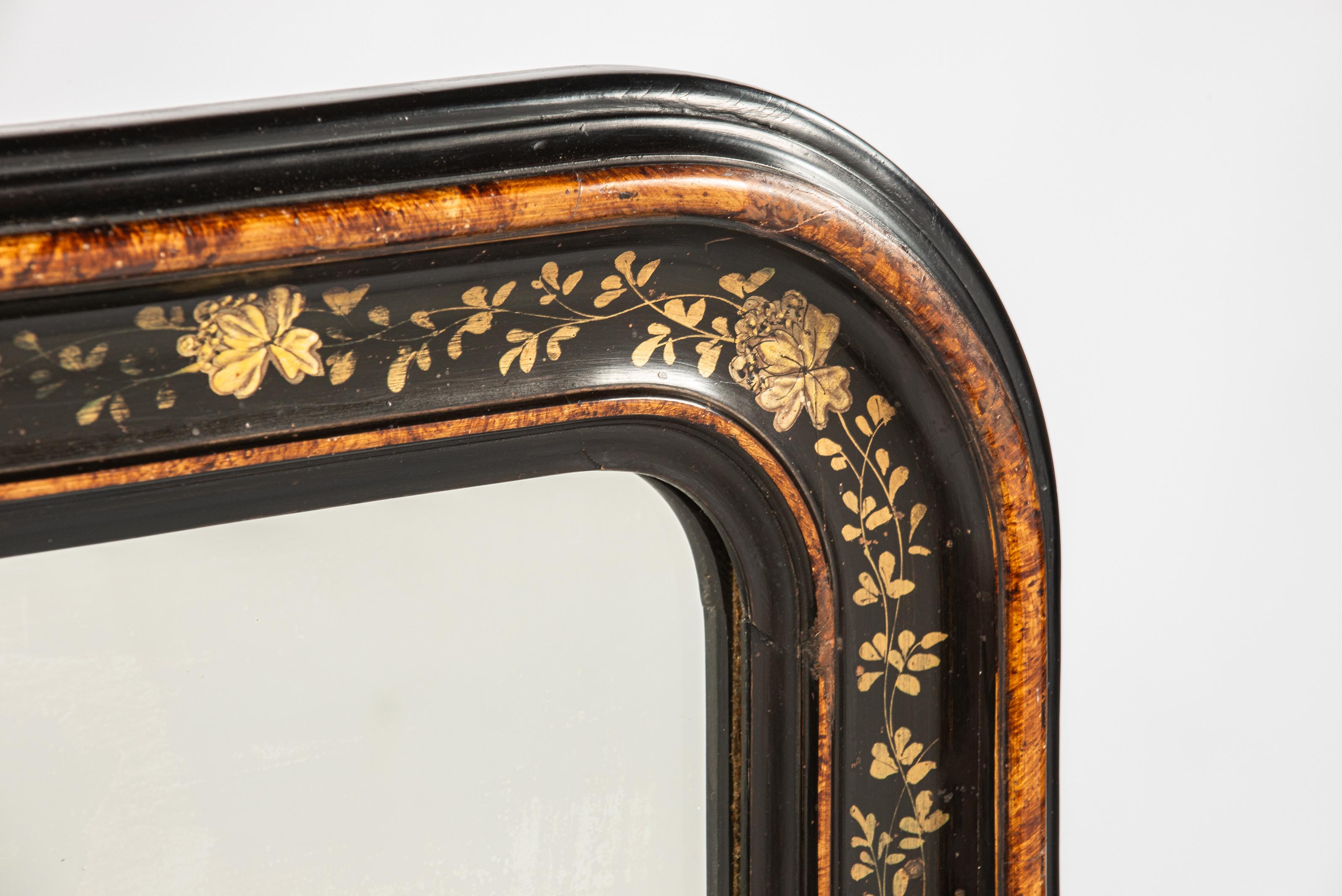 Antiguo espejo Louis Philippe francés auténtico pintado y dorado del siglo XIX Luis Felipe en venta