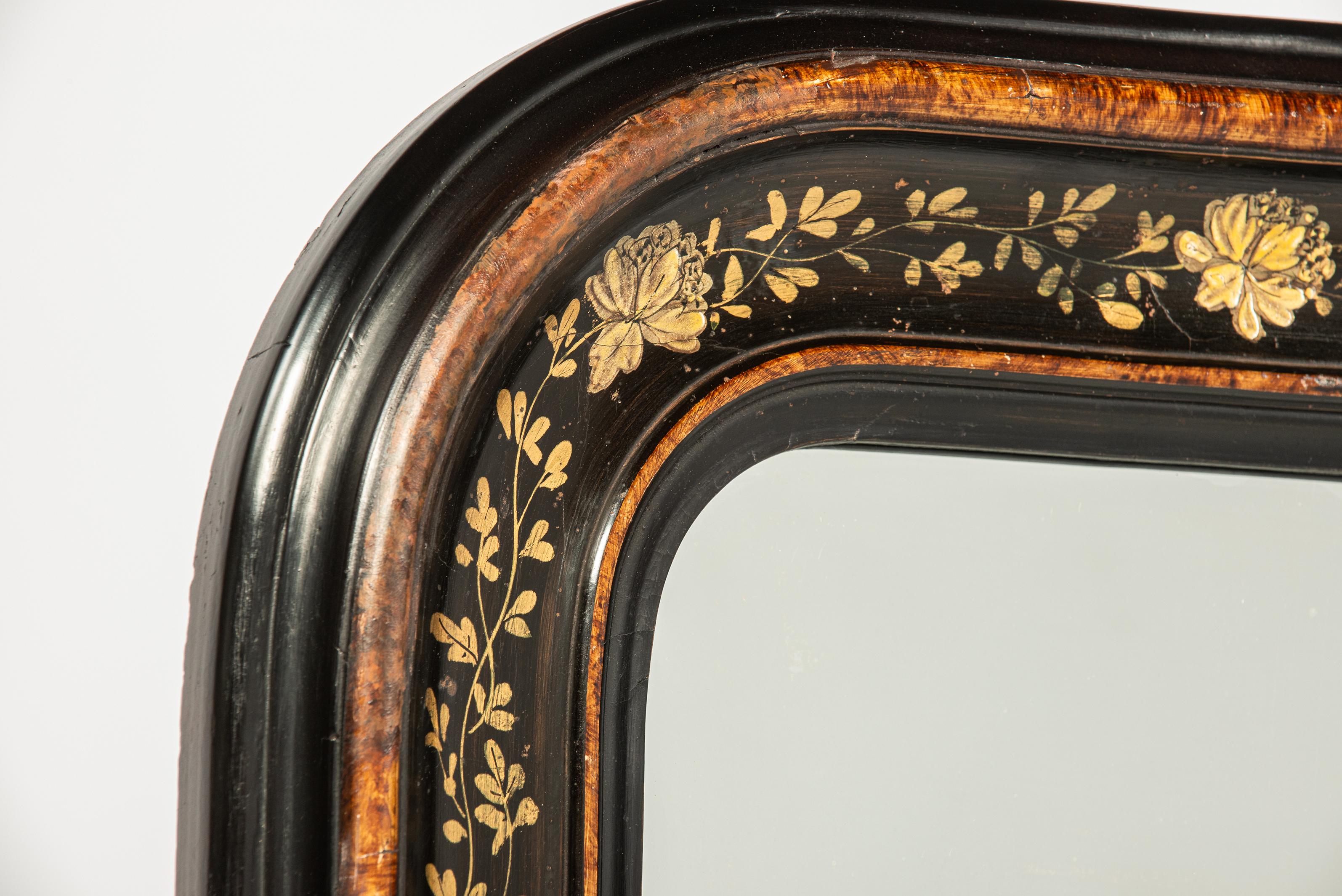 Antiguo espejo Louis Philippe francés auténtico pintado y dorado del siglo XIX en venta 3