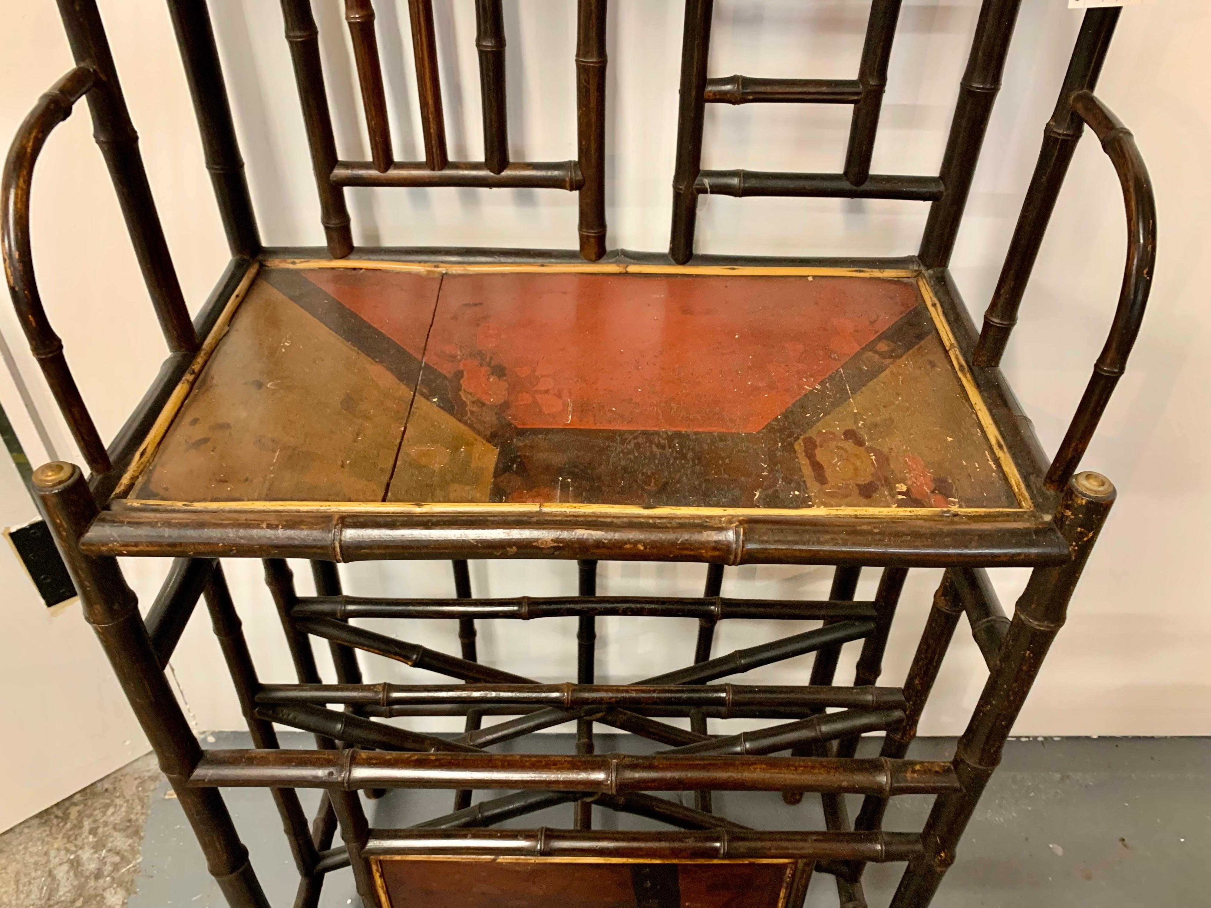 Antique 19th Century Bamboo Etagere Shelves Magazine Rack In Good Condition In West Hartford, CT