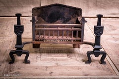 Antique 19th Century Baronial Fire Grate with Heraldic Andirons