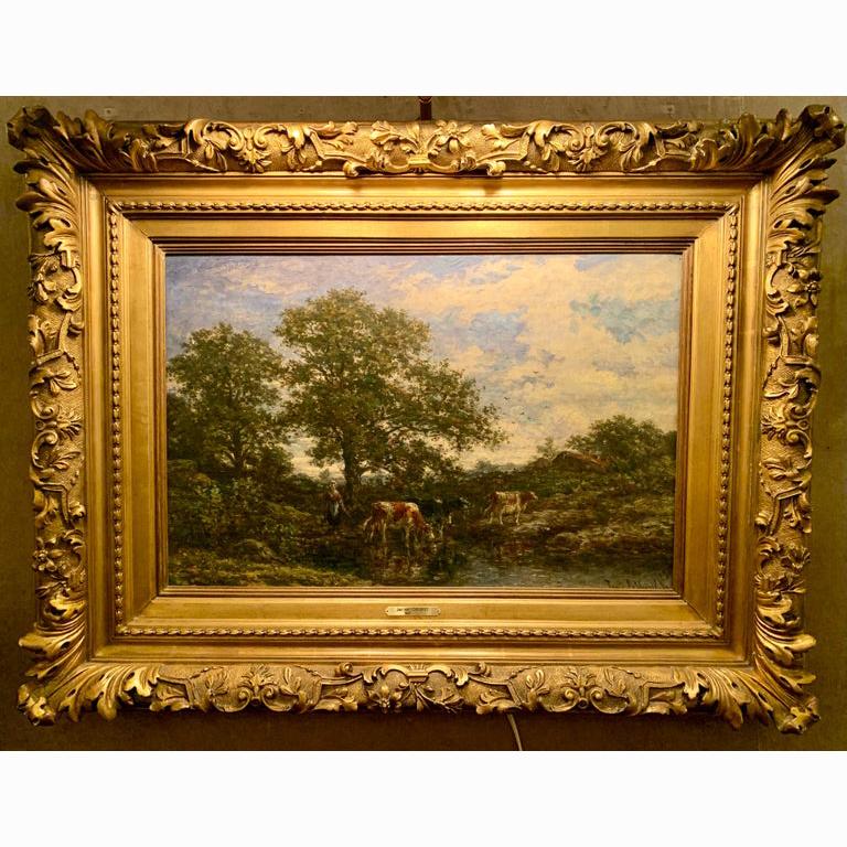 Antique 19th Century Belgian Landscape Oil on Canvas Painting By Jan Lokhorst For Sale 4