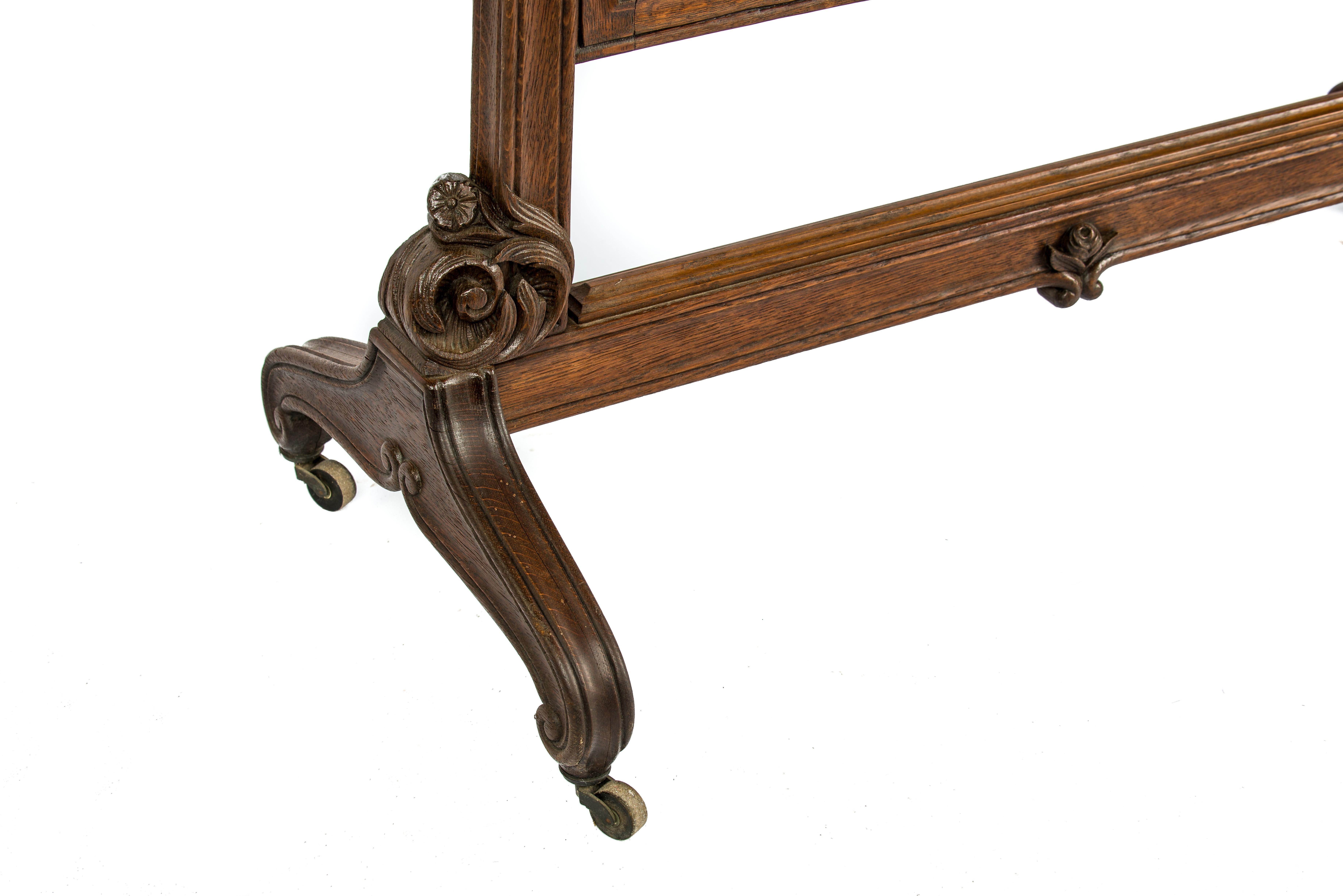 Antique 19th Century Belgian Liegoise Carved Oak Louis XV Cheval or Floor Mirror For Sale 1