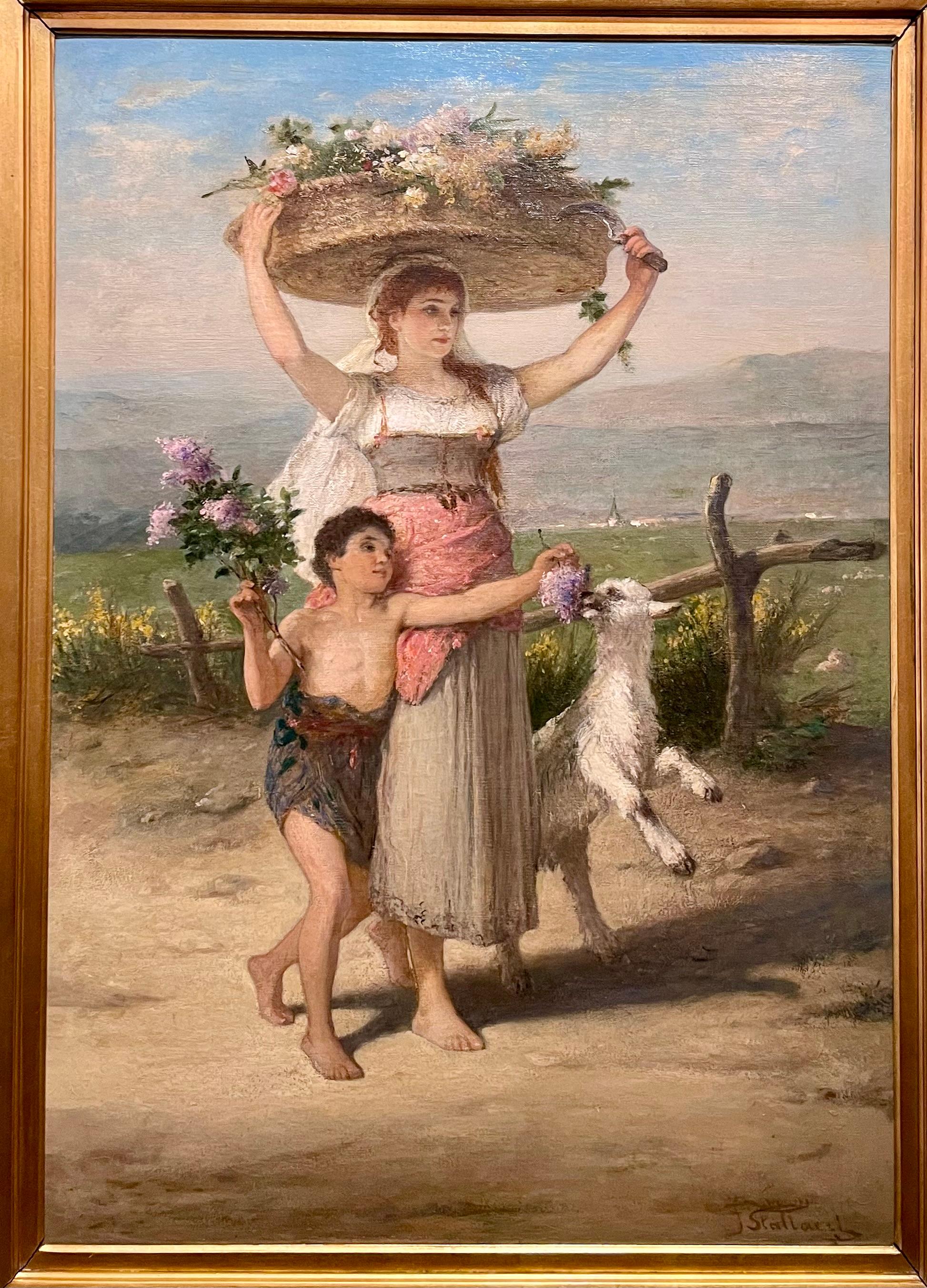 Antike belgische Öl auf Leinwand Gemälde des 19. Jahrhunderts von Joseph Stallaert. im Zustand „Gut“ im Angebot in New Orleans, LA